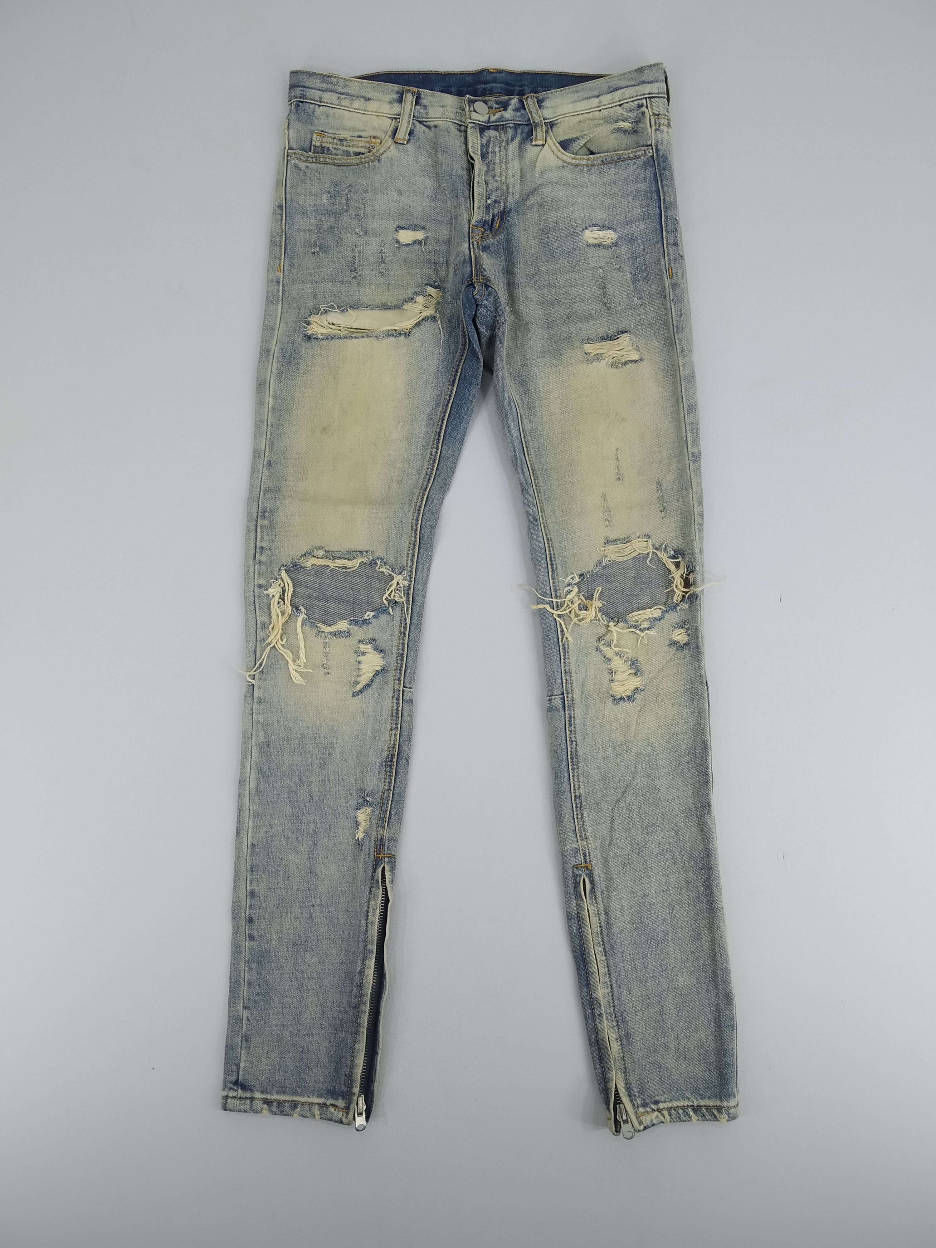 Japanese Brand Size 32 MNML Ripped Stone Wash Denim Zipper Leg Jeans Size US 32 / EU 48 - 1 Thumbnail