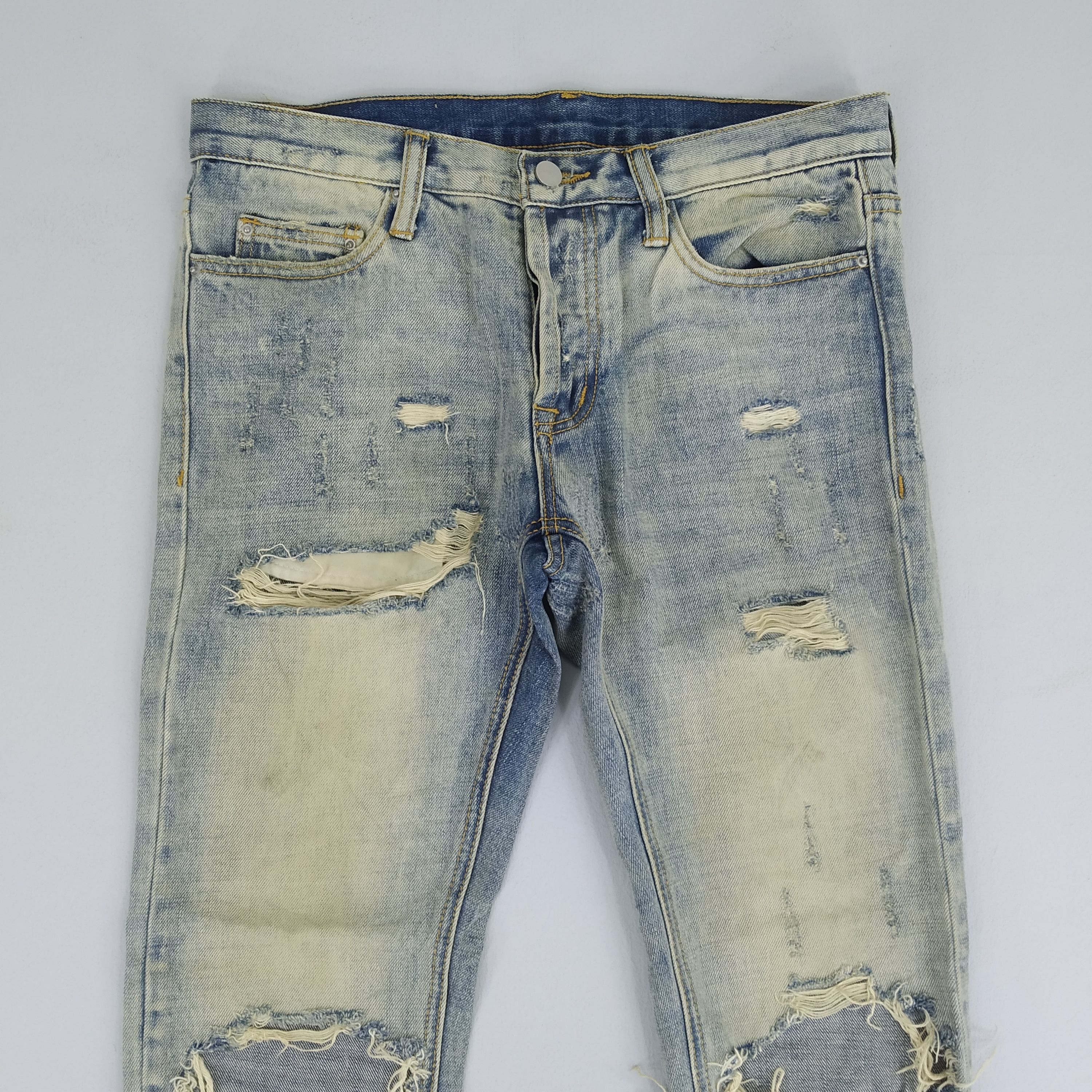 Japanese Brand Size 32 MNML Ripped Stone Wash Denim Zipper Leg Jeans Size US 32 / EU 48 - 4 Thumbnail