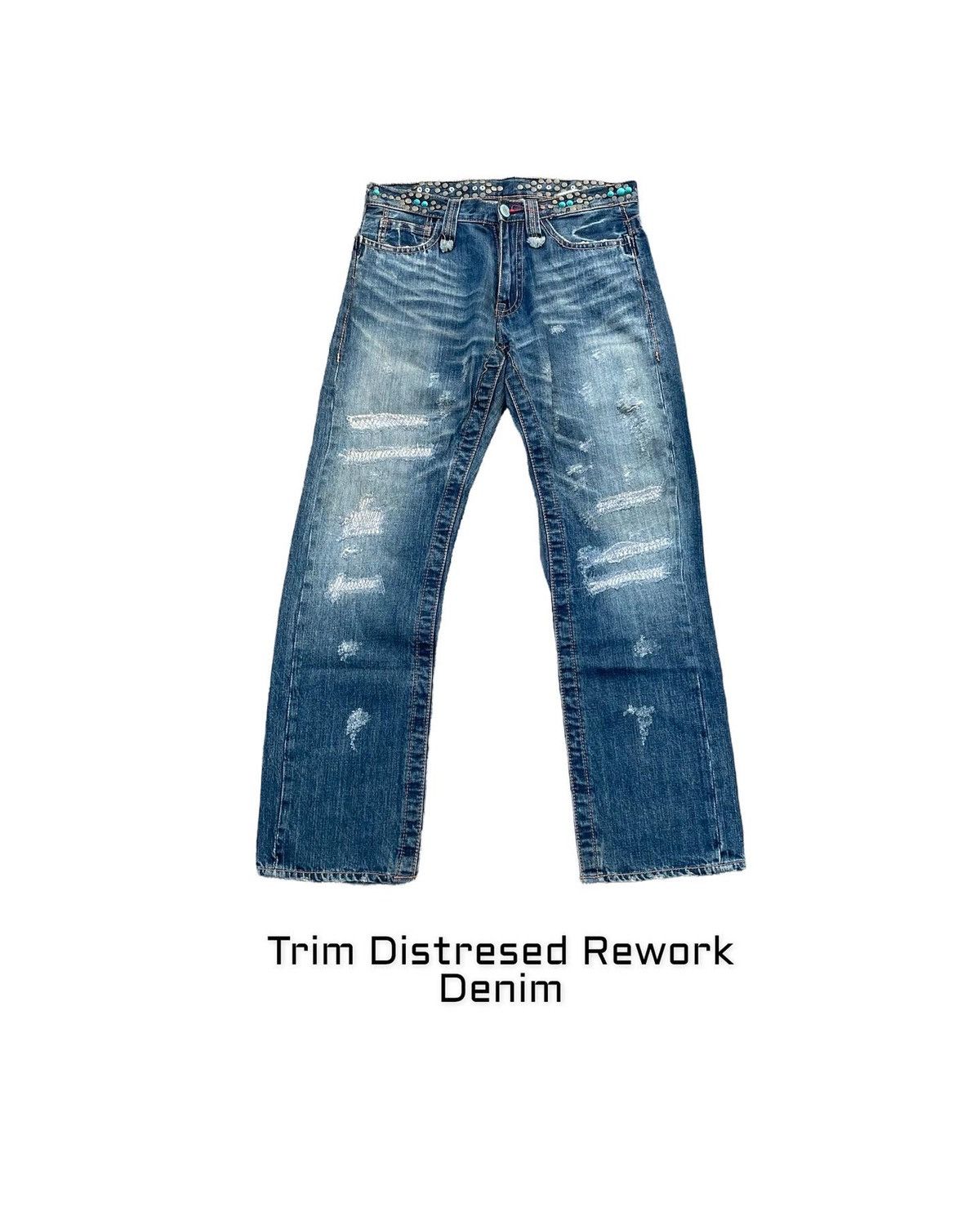 Japanese Brand Trim Distresed Rework Denim Size US 32 / EU 48 - 1 Thumbnail