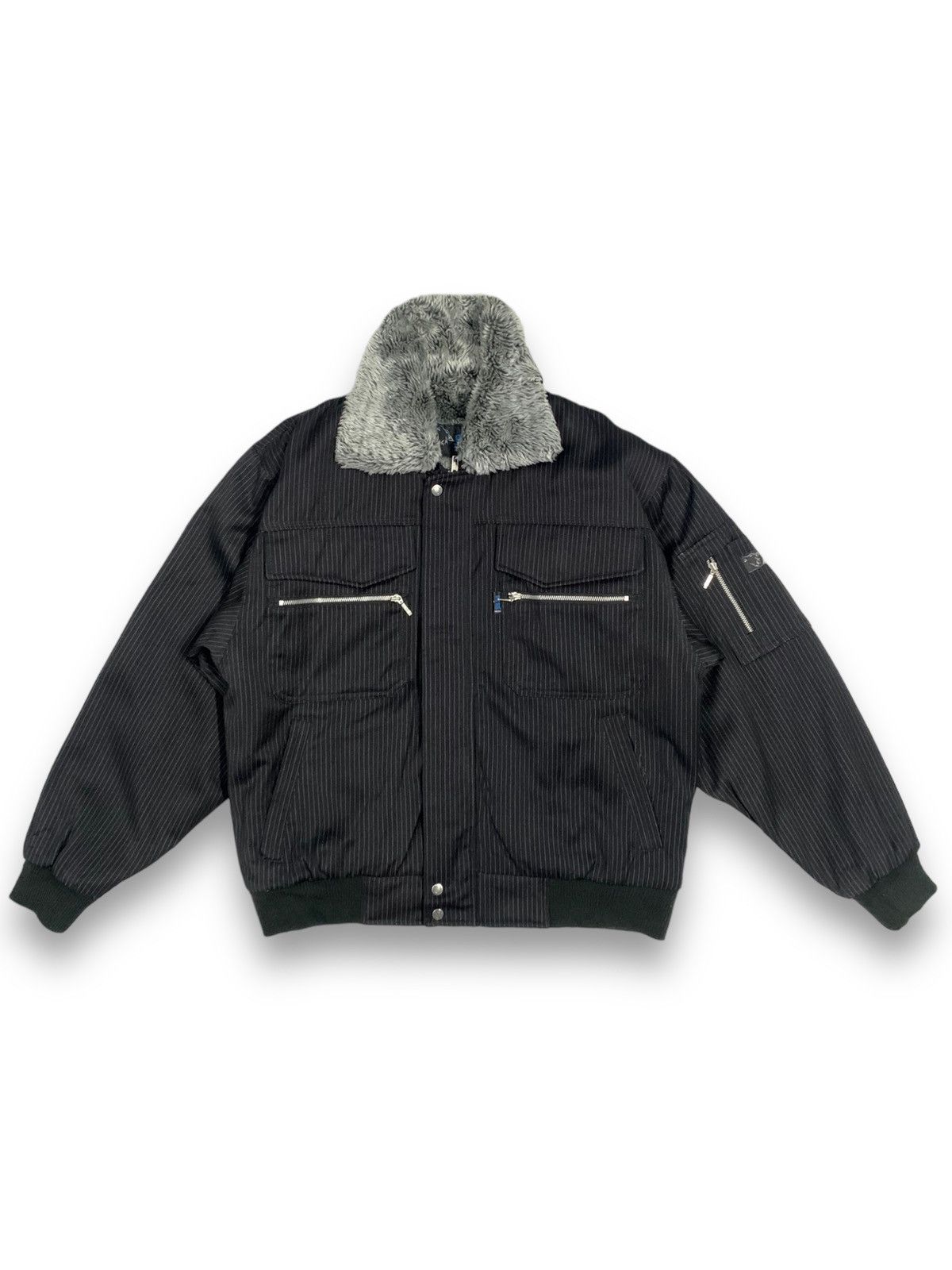 Japanese BlackWolf Hickory Style FauxFur Lined Bomber Jacket