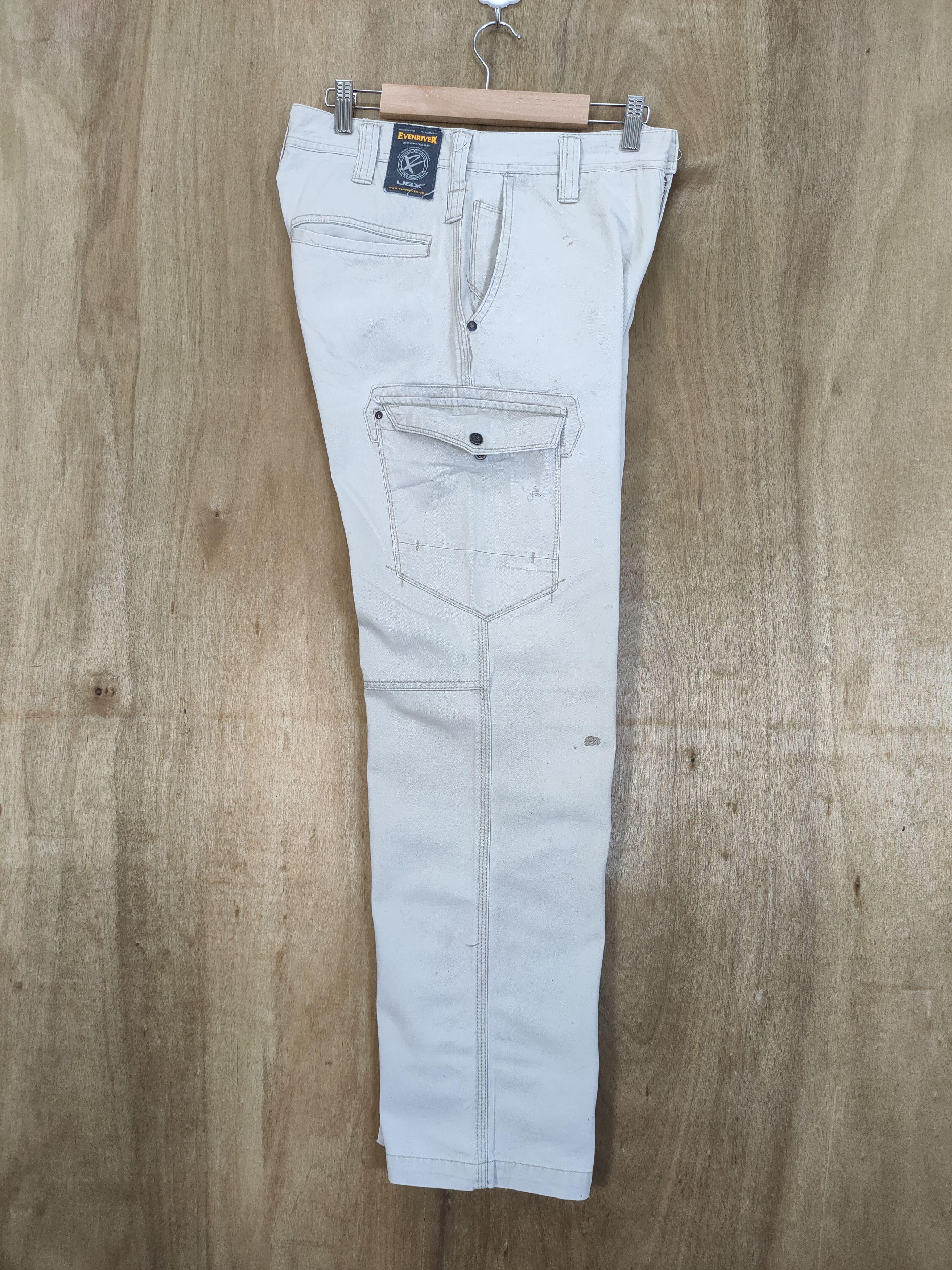 Japanese Brand VINTAGE EVENRIVER FADED WHITE YELLOW CARGO PANTS Size US 29 - 3 Thumbnail