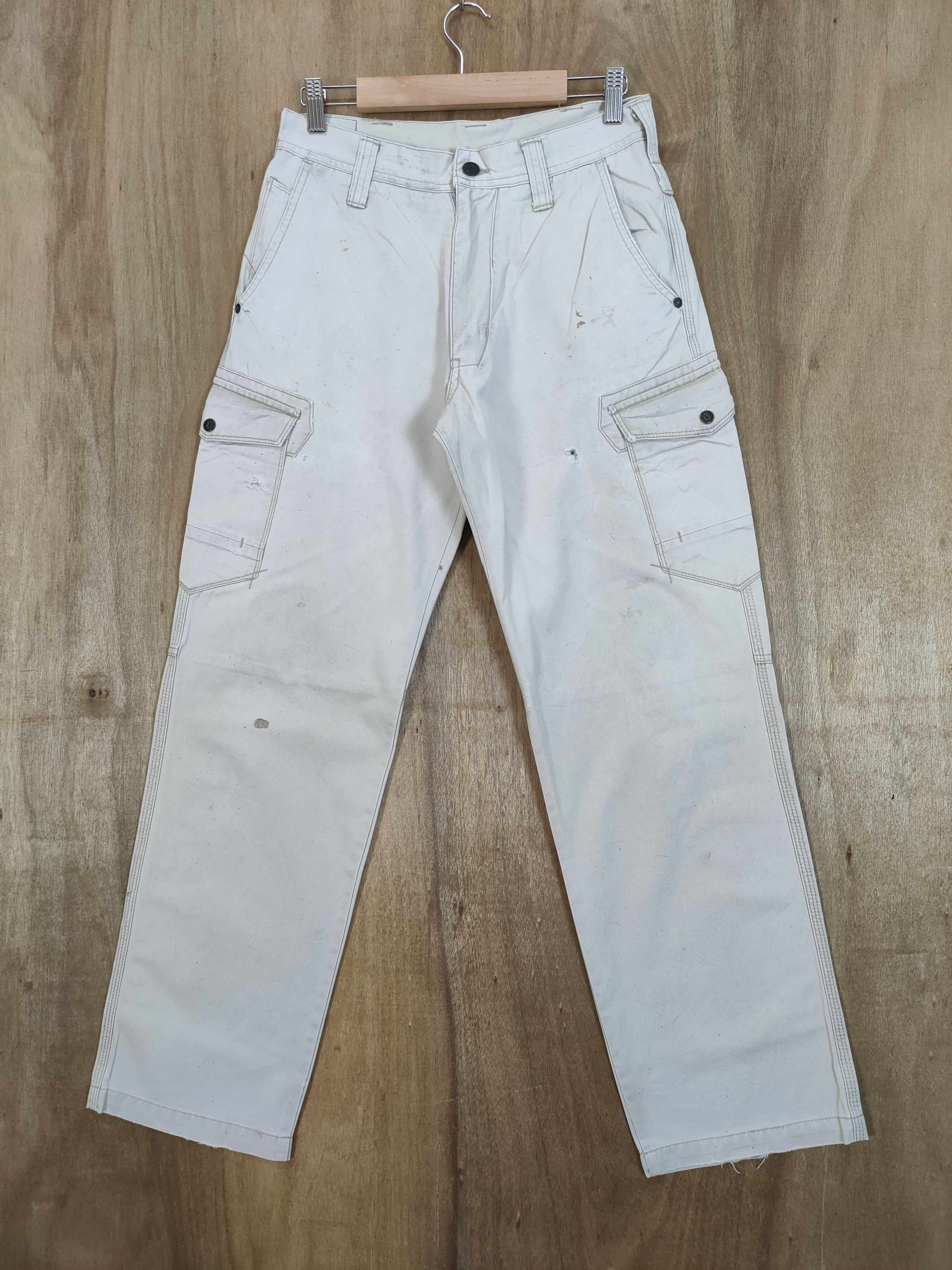 image of Whites Vintage Evenriver Faded White Yellow Cargo Pants, Men's (Size 29)