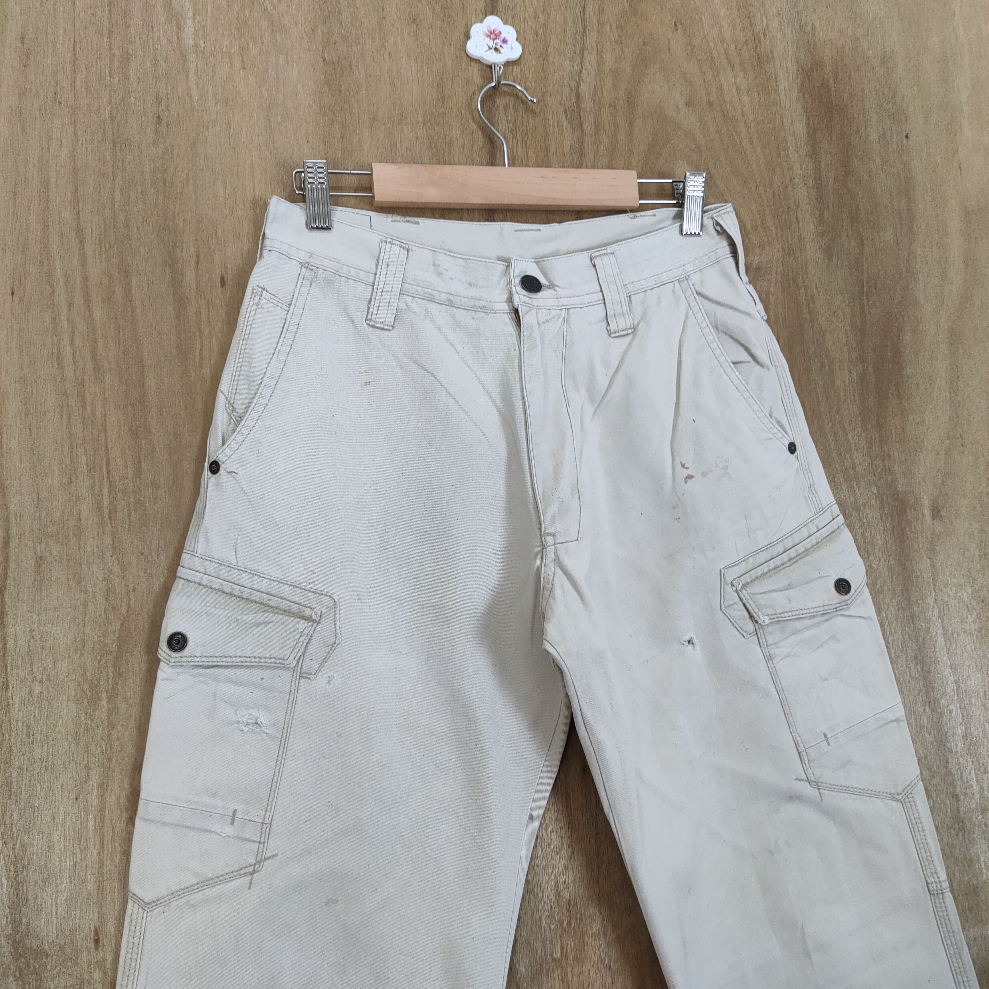 Japanese Brand VINTAGE EVENRIVER FADED WHITE YELLOW CARGO PANTS Size US 29 - 4 Thumbnail