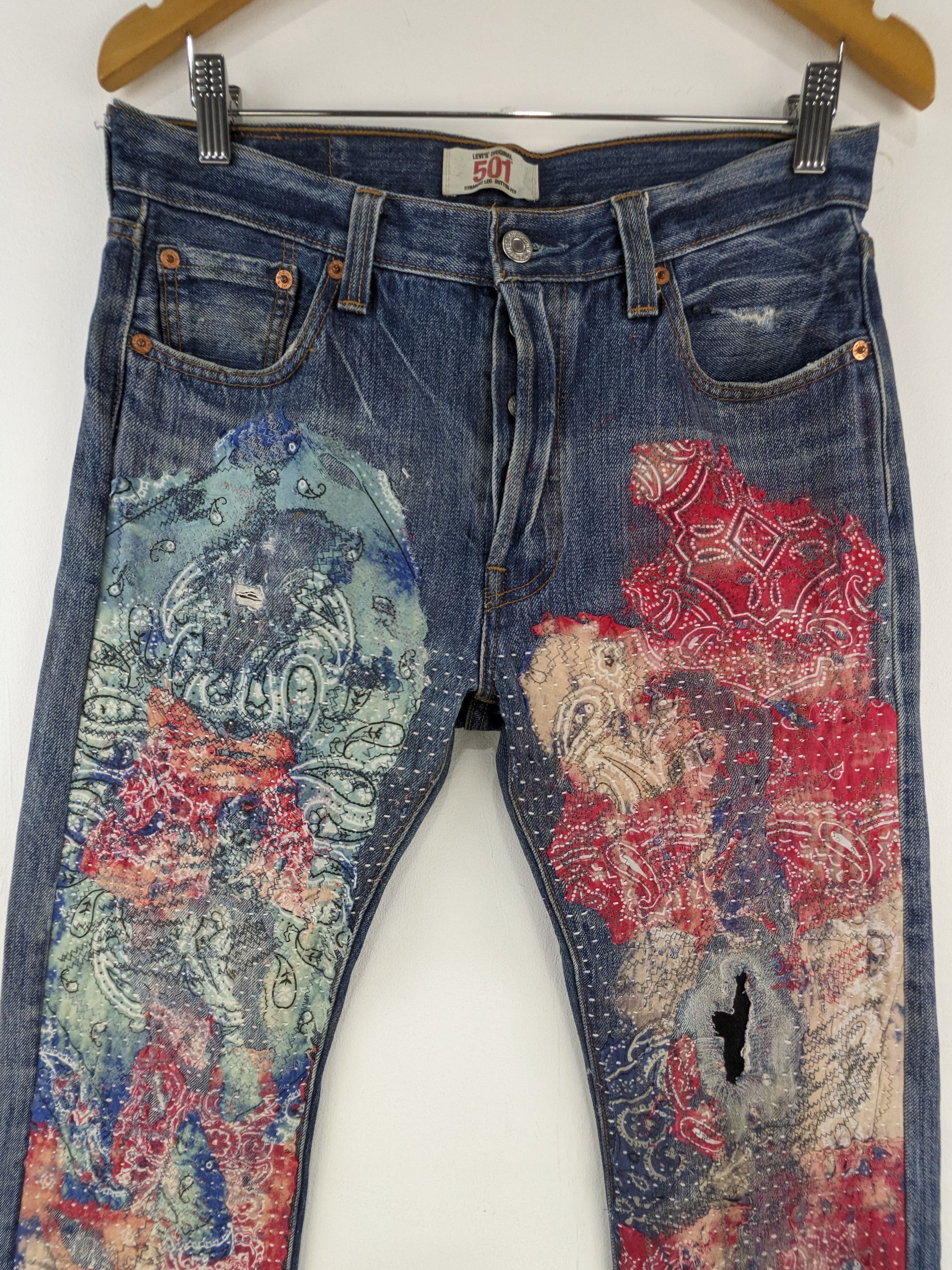 Levi's Vintage Levis 501 Jeans Custom Made Paisley Sashiko Boro Size US 30 / EU 46 - 7 Thumbnail