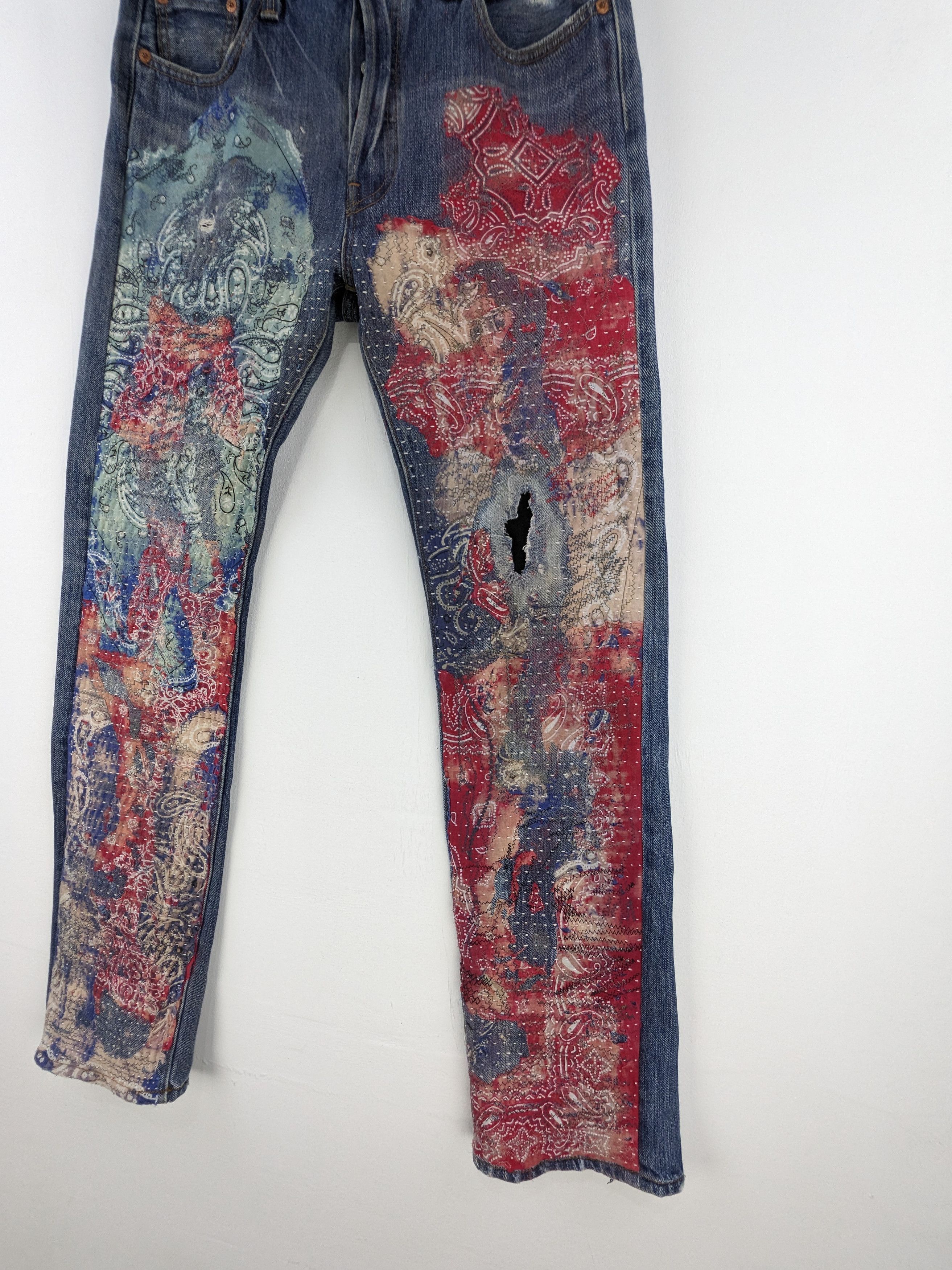 Levi's Vintage Levis 501 Jeans Custom Made Paisley Sashiko Boro Size US 30 / EU 46 - 3 Thumbnail