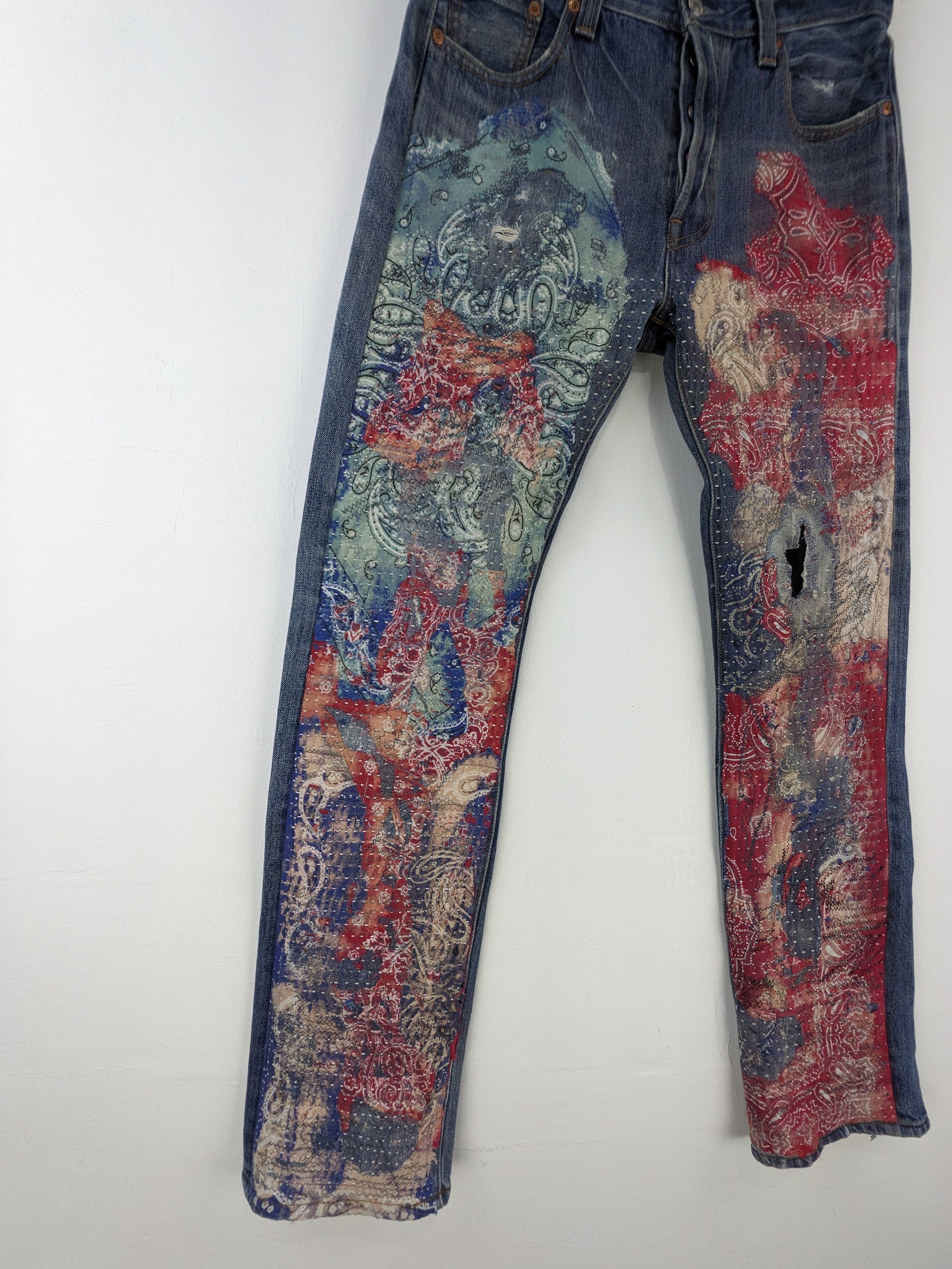 Levi's Vintage Levis 501 Jeans Custom Made Paisley Sashiko Boro Size US 30 / EU 46 - 2 Thumbnail