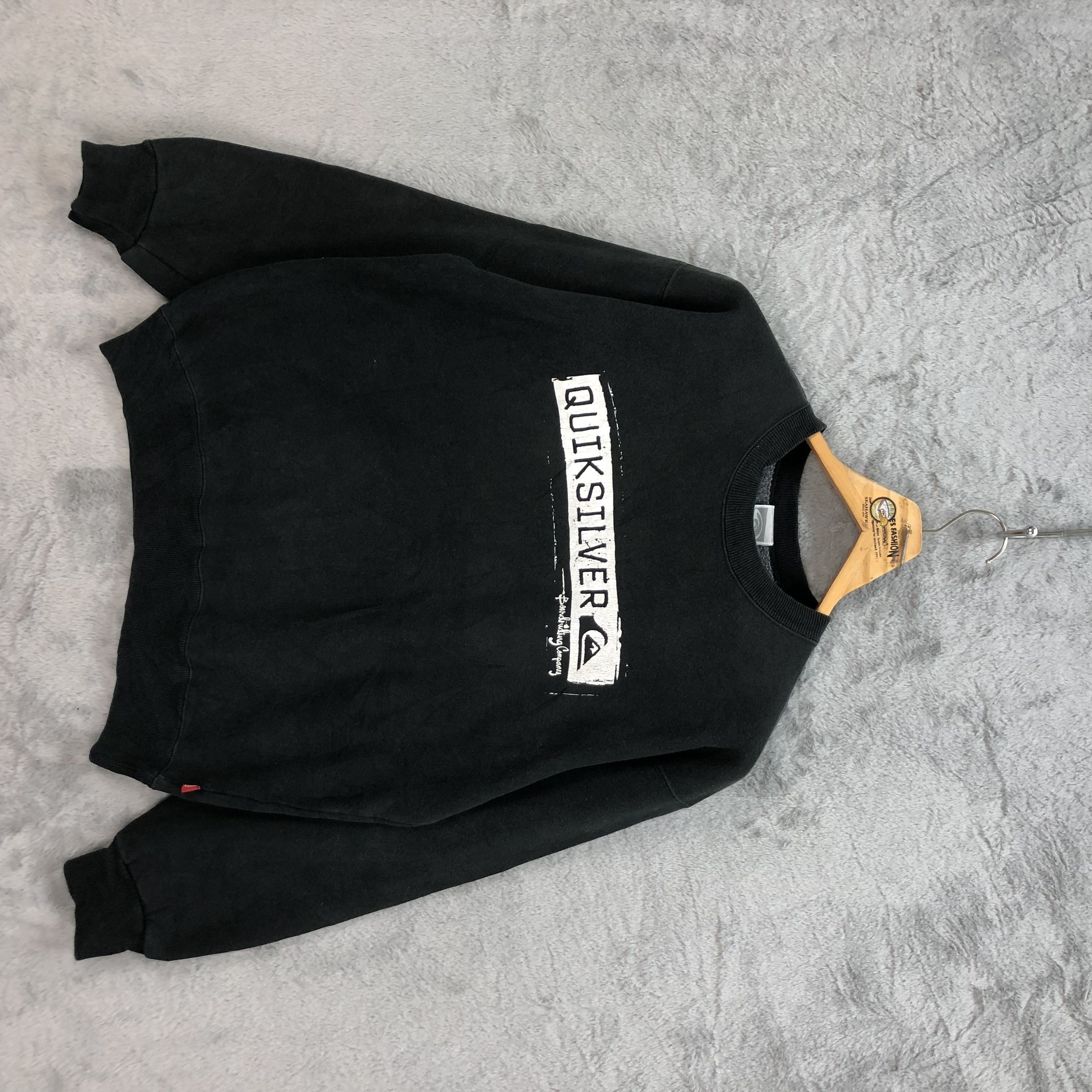 image of Vintage 90's Quiksilver Big Logo Sweatshirts 5226-180 in Black, Men's (Size Small)