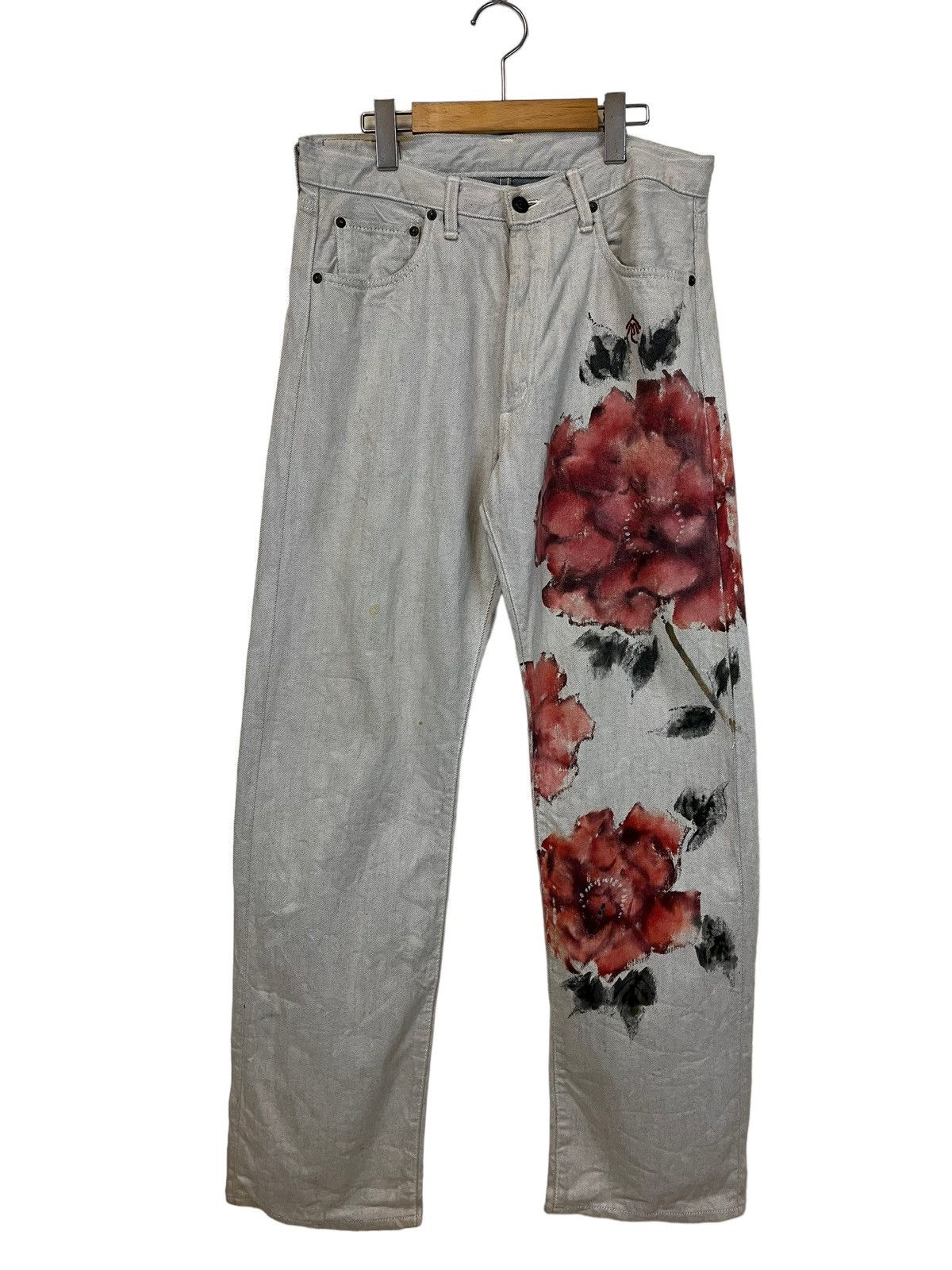 If Six Was Nine Blue way jeans custom flower painting Size US 32 / EU 48 - 1 Thumbnail