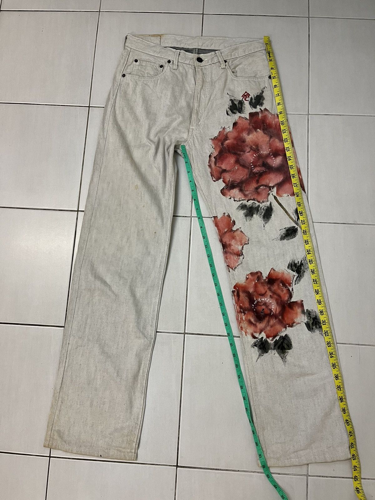 If Six Was Nine Blue way jeans custom flower painting Size US 32 / EU 48 - 14 Thumbnail