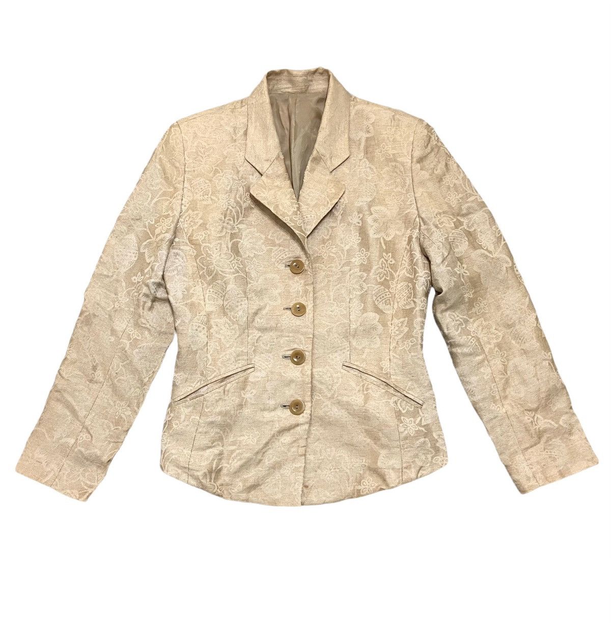 image of Kenzo Floral Patterned Buttoned Slim-Fit Jacket/blazer in Gold, Women's (Size Medium)