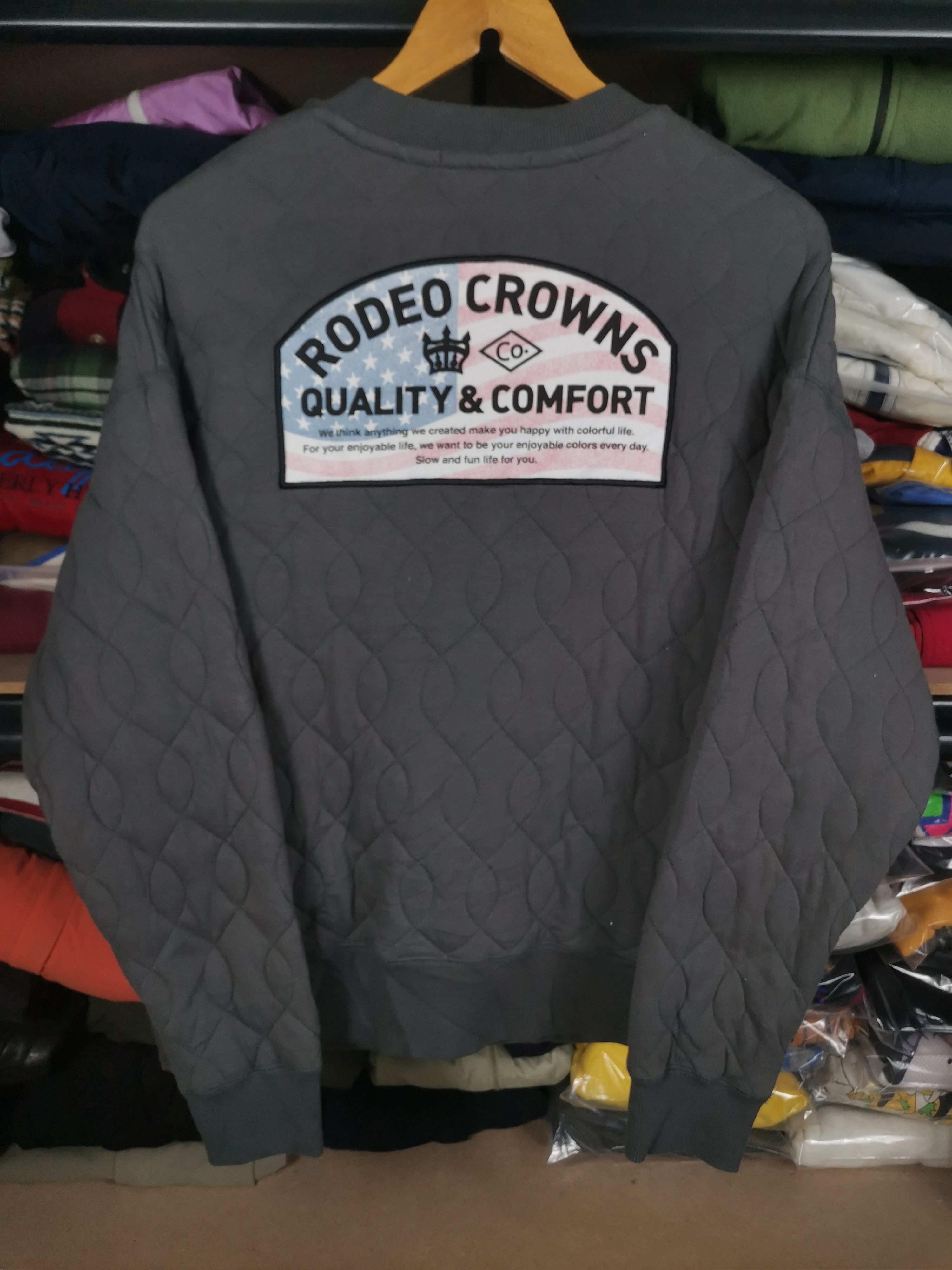 image of Vintage Rodeo Crown Quilted Varsity Jacket in Grey, Men's (Size XL)