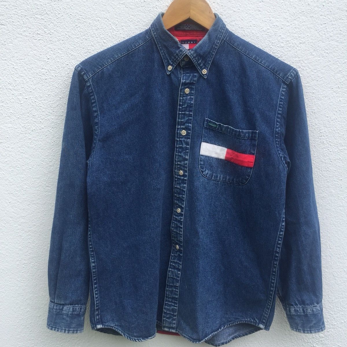 Tommy Hilfiger Vintage 90s Tommy Hilfiger Big Logo Denim Flannel Shirt Size US M / EU 48-50 / 2 - 2 Thumbnail