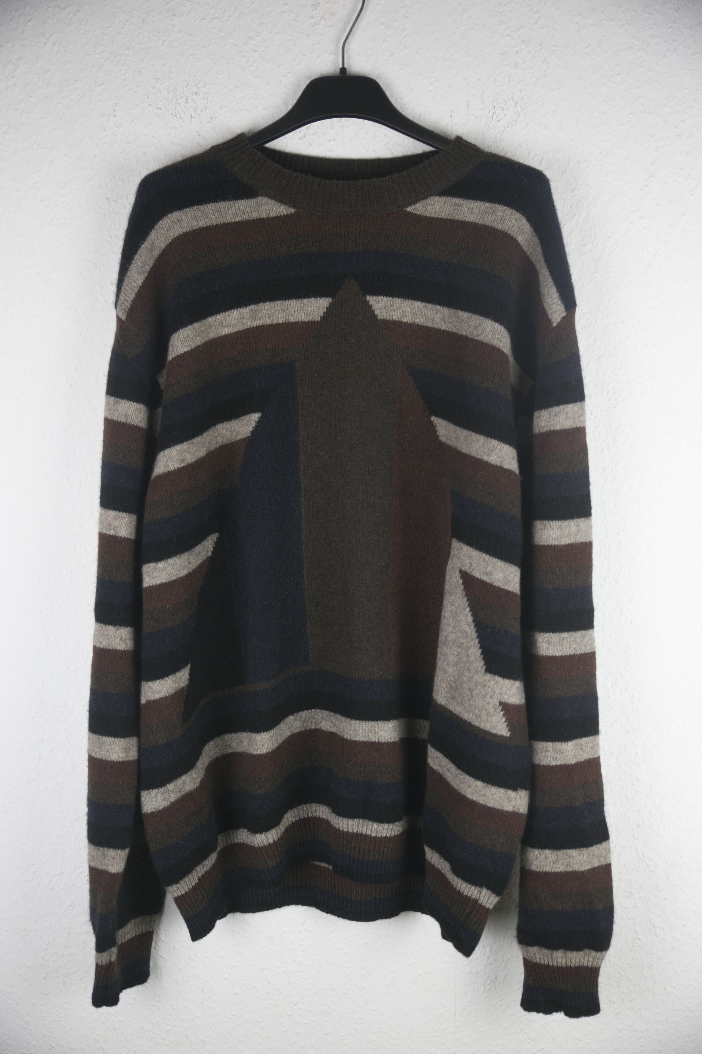 image of Paul Smith Knit Sweater XL Striped Triangle 100% Yak in Brown, Men's