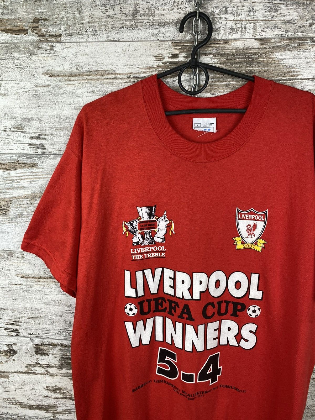 Vintage Mens Vintage FC Liverpool UEFA Cup Winners 2001 T Shirt tee Size US L / EU 52-54 / 3 - 5 Thumbnail