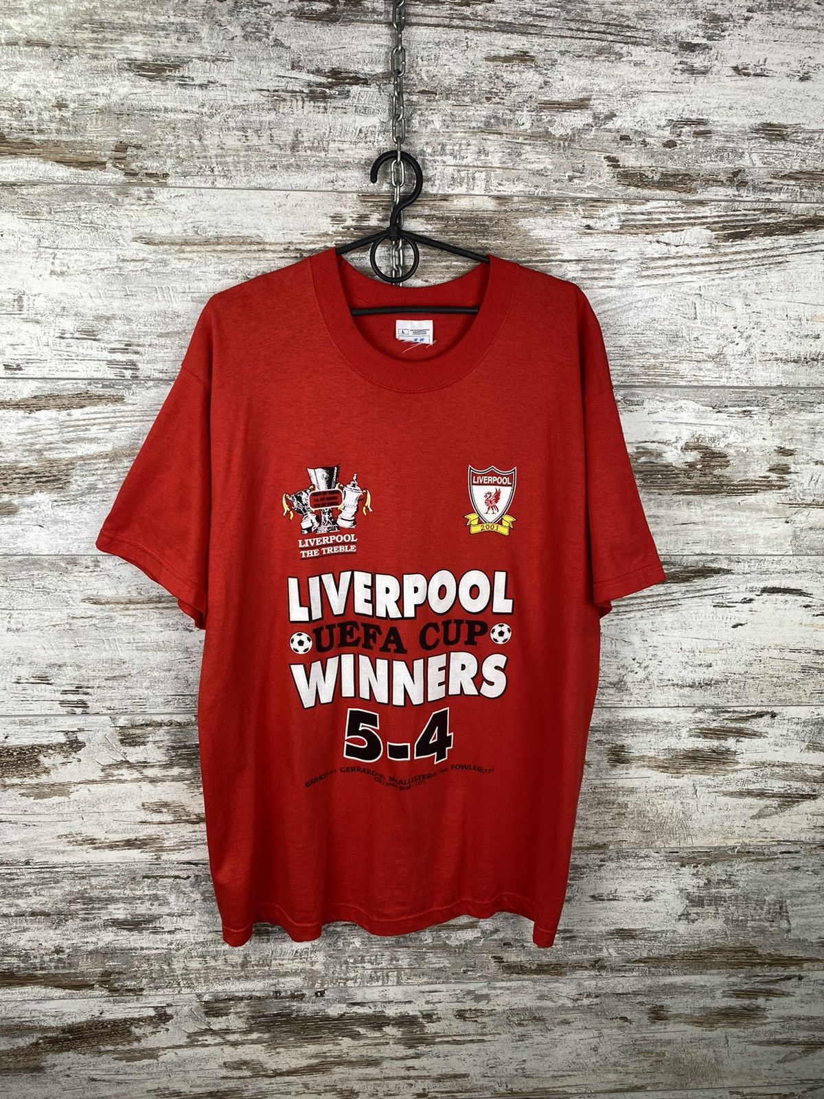 Vintage Mens Vintage FC Liverpool UEFA Cup Winners 2001 T Shirt tee Size US L / EU 52-54 / 3 - 6 Thumbnail