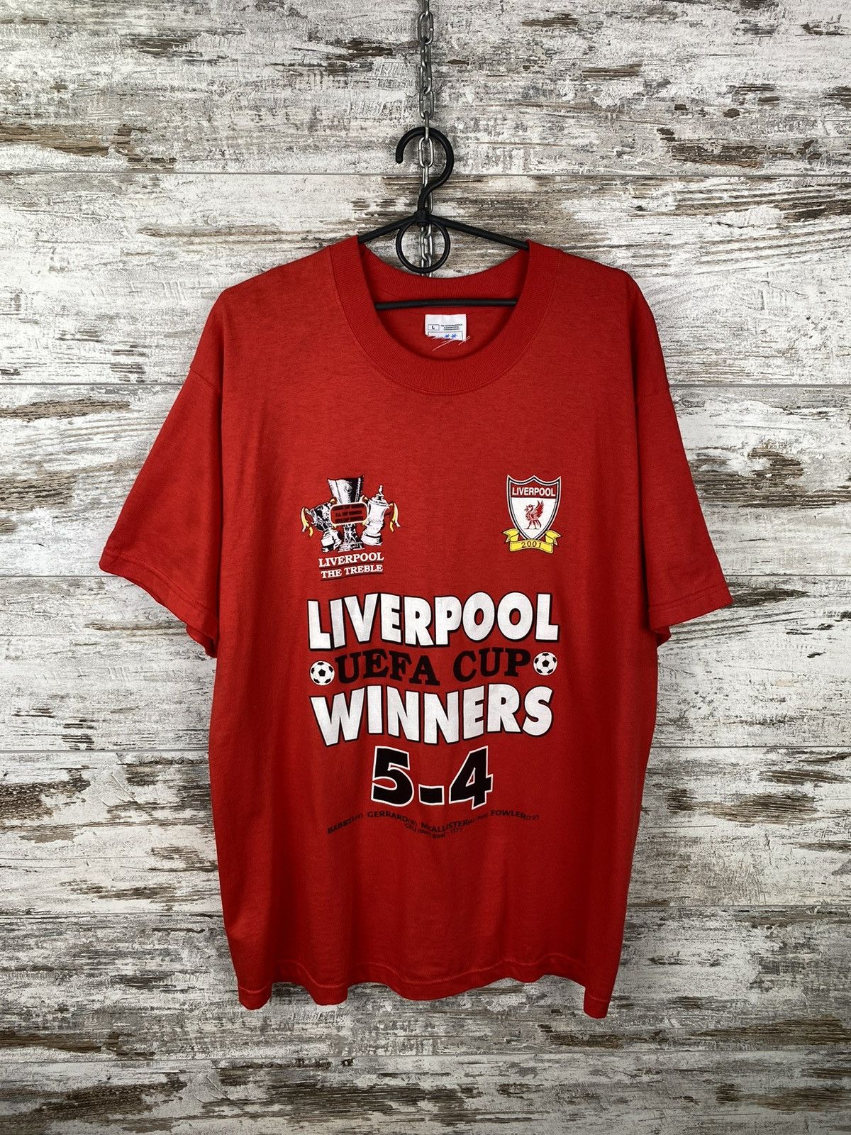 Vintage Mens Vintage FC Liverpool UEFA Cup Winners 2001 T Shirt tee Size US L / EU 52-54 / 3 - 1 Thumbnail