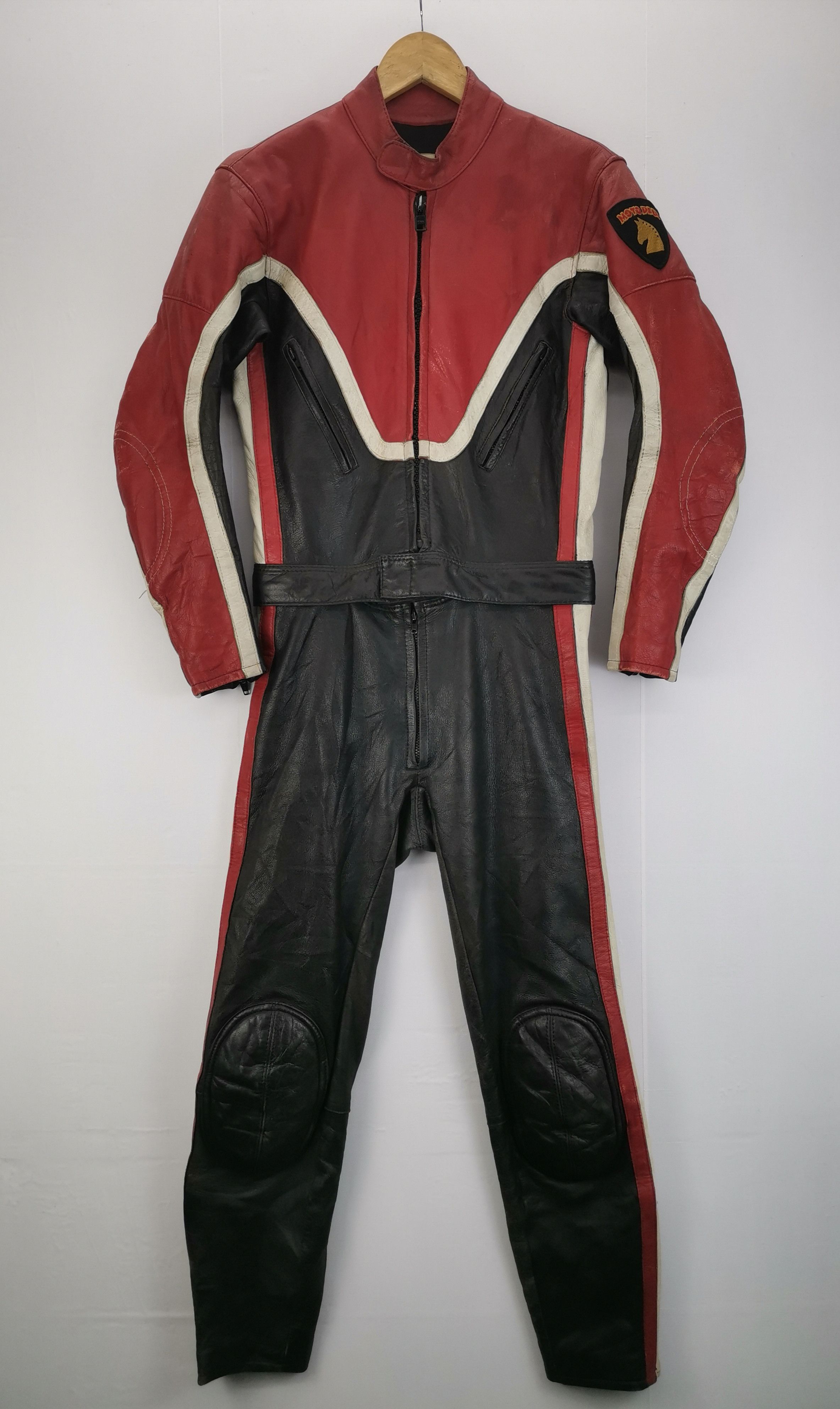 image of Indian Motercycles x Racing Vintage 80's Racing Motorcycle Suit Leather Jacket Moto Plus in Black/R