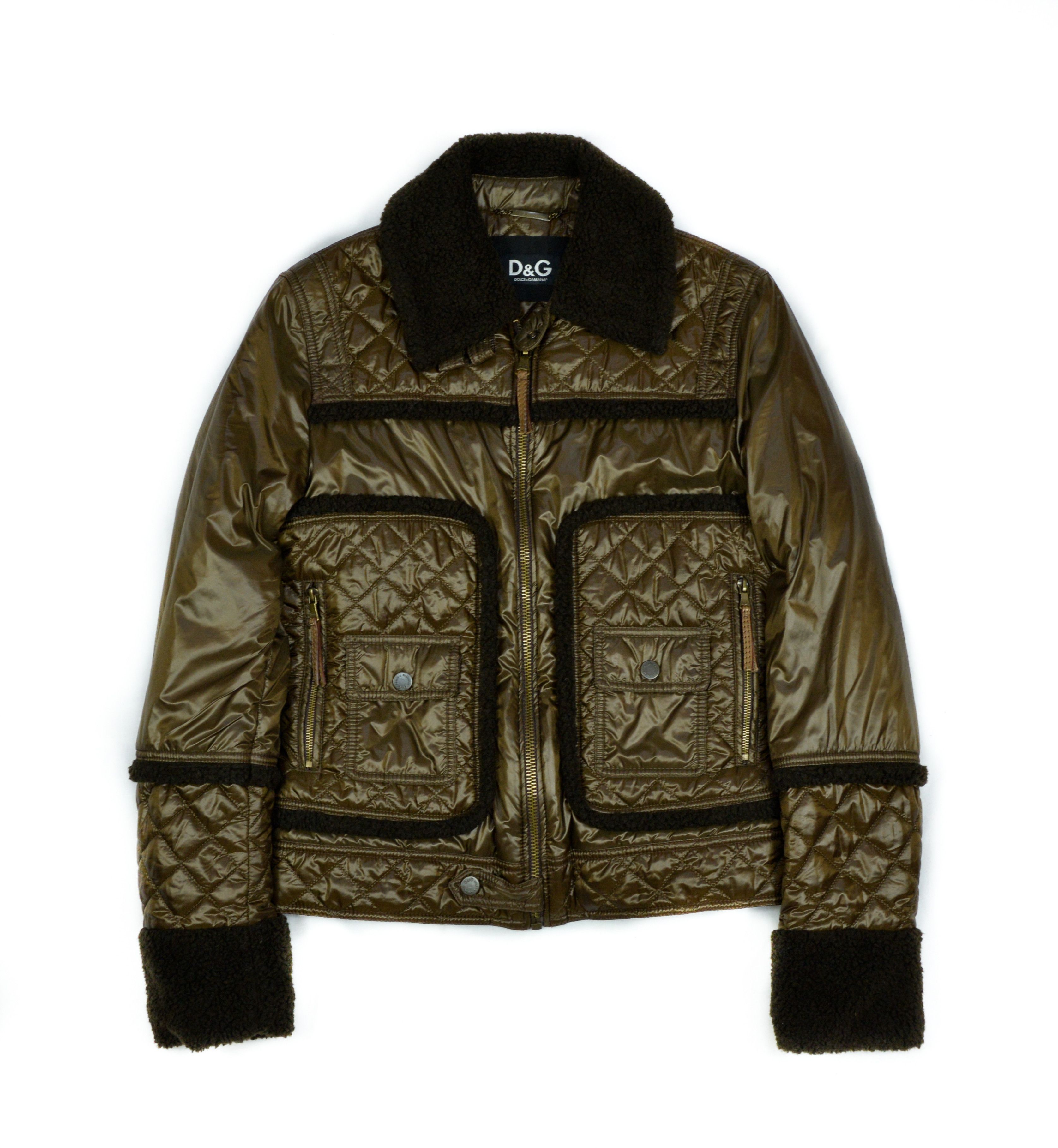 image of Dolce Gabbana Quilted Jacket Biker Sherpa in Brown, Men's (Size Small)