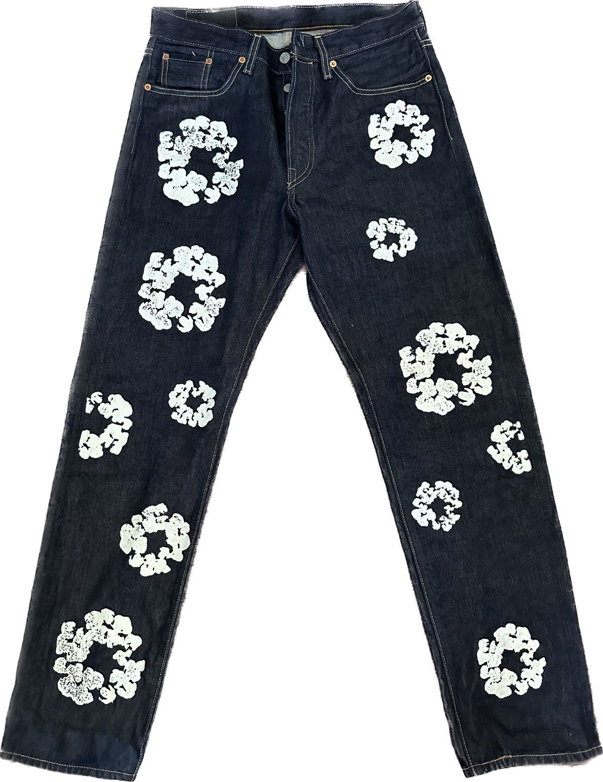 image of Denim Tears x Levis Cotton Wreath Jeans Indigo 31X34 in Blue, Men's