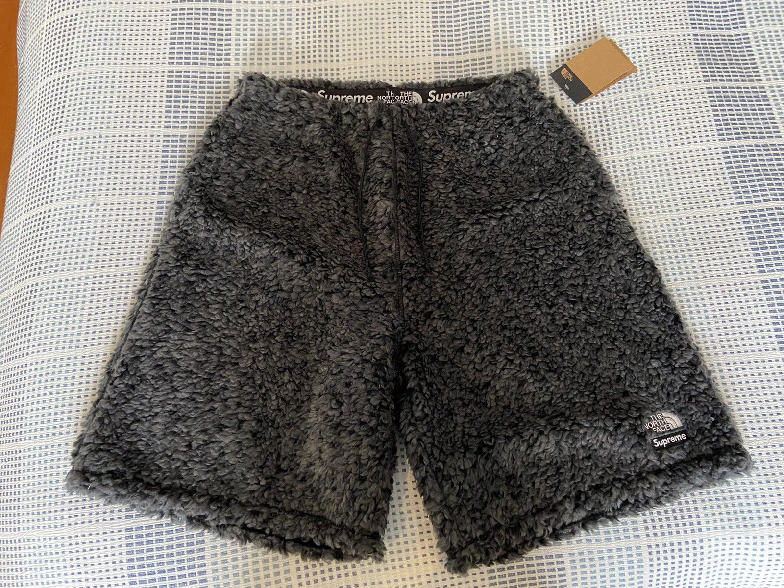 Image of Hype x Supreme Tnf High Pile Fleece Shorts XL in Grey, Men's (Size 36)