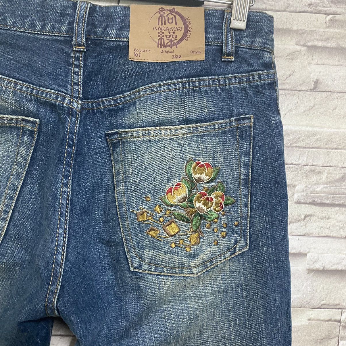 Karakuri Tamashii Karakuri Generation Denim Embroidery Japan Motive Jeans Size US 31 - 14 Thumbnail