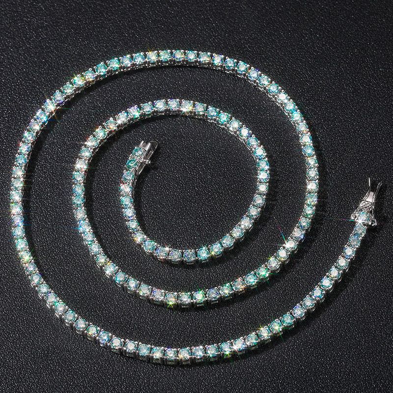 Other VVS Blue Green Moissanite Diamond Tennis Chain 2-6mm 925S Size ONE SIZE - 10 Thumbnail