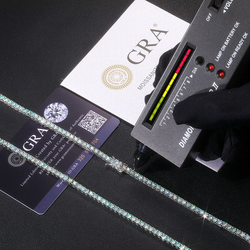 Other VVS Blue Green Moissanite Diamond Tennis Chain 2-6mm 925S Size ONE SIZE - 9 Thumbnail