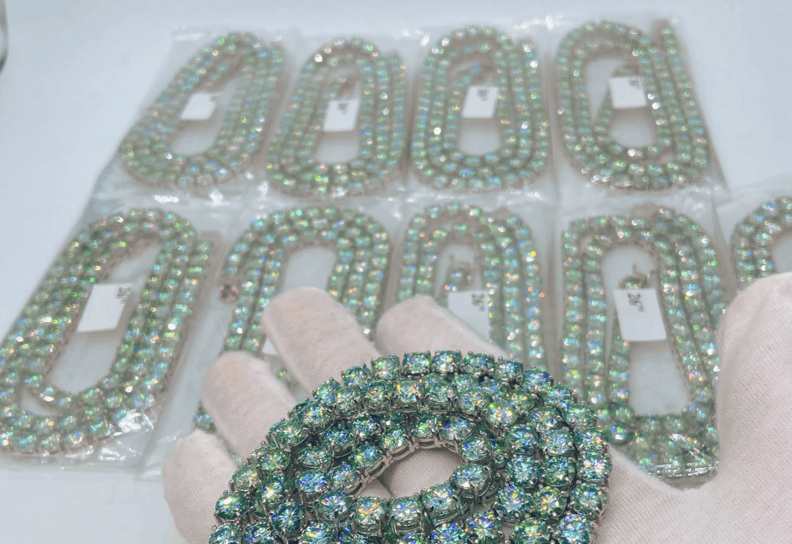 Other VVS Blue Green Moissanite Diamond Tennis Chain 2-6mm 925S Size ONE SIZE - 2 Thumbnail