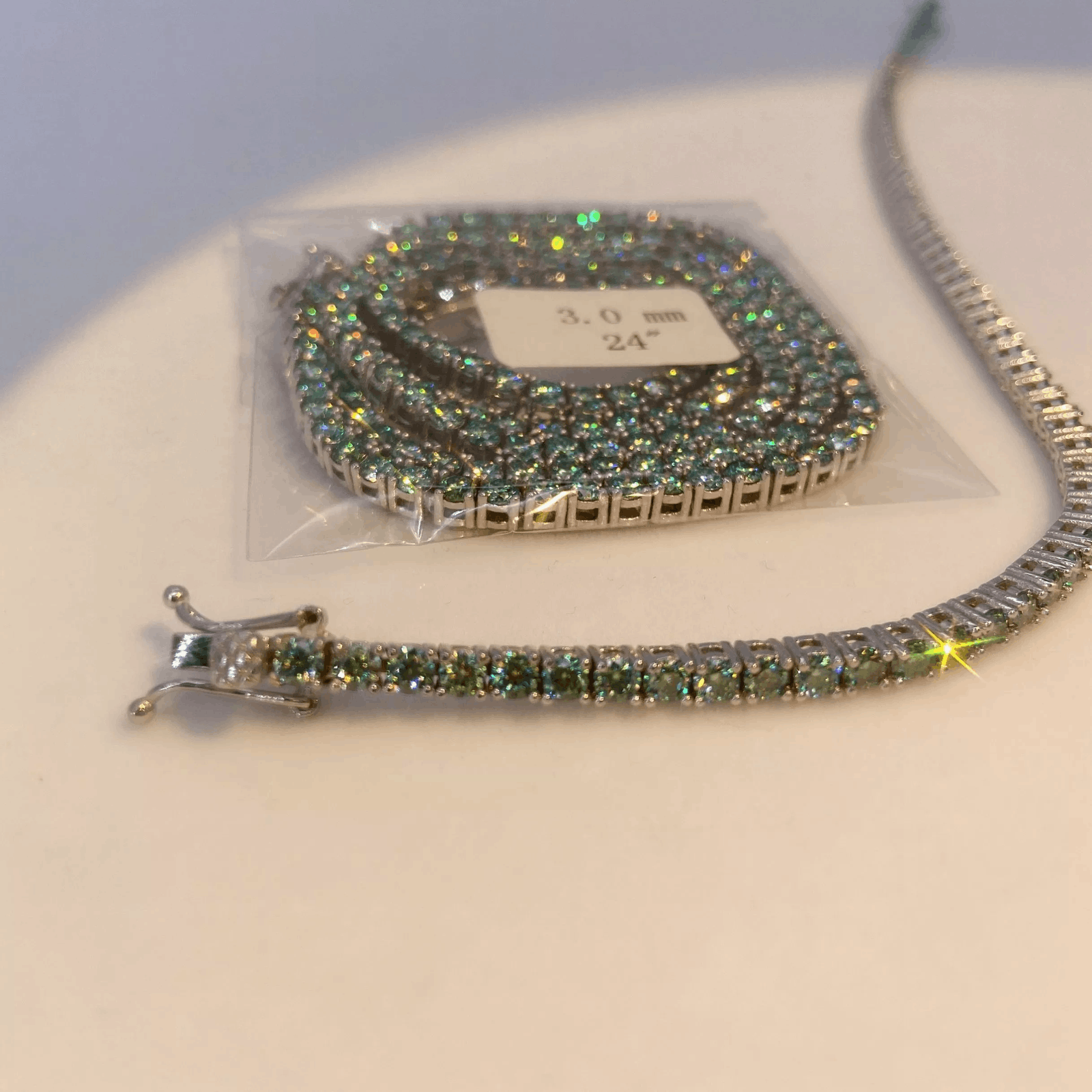 Other VVS Blue Green Moissanite Diamond Tennis Chain 2-6mm 925S Size ONE SIZE - 13 Thumbnail