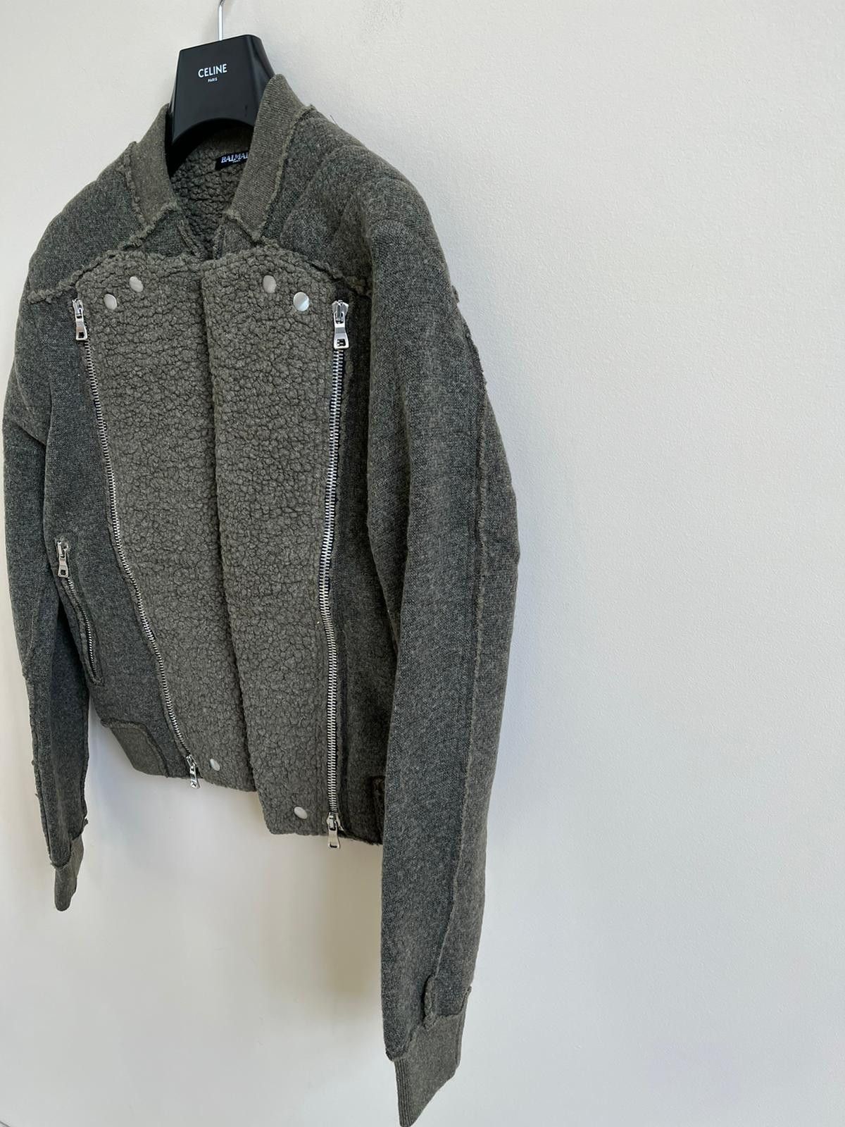 Balmain Shearling Biker Jacket in Khaki Size US M / EU 48-50 / 2 - 10 Thumbnail