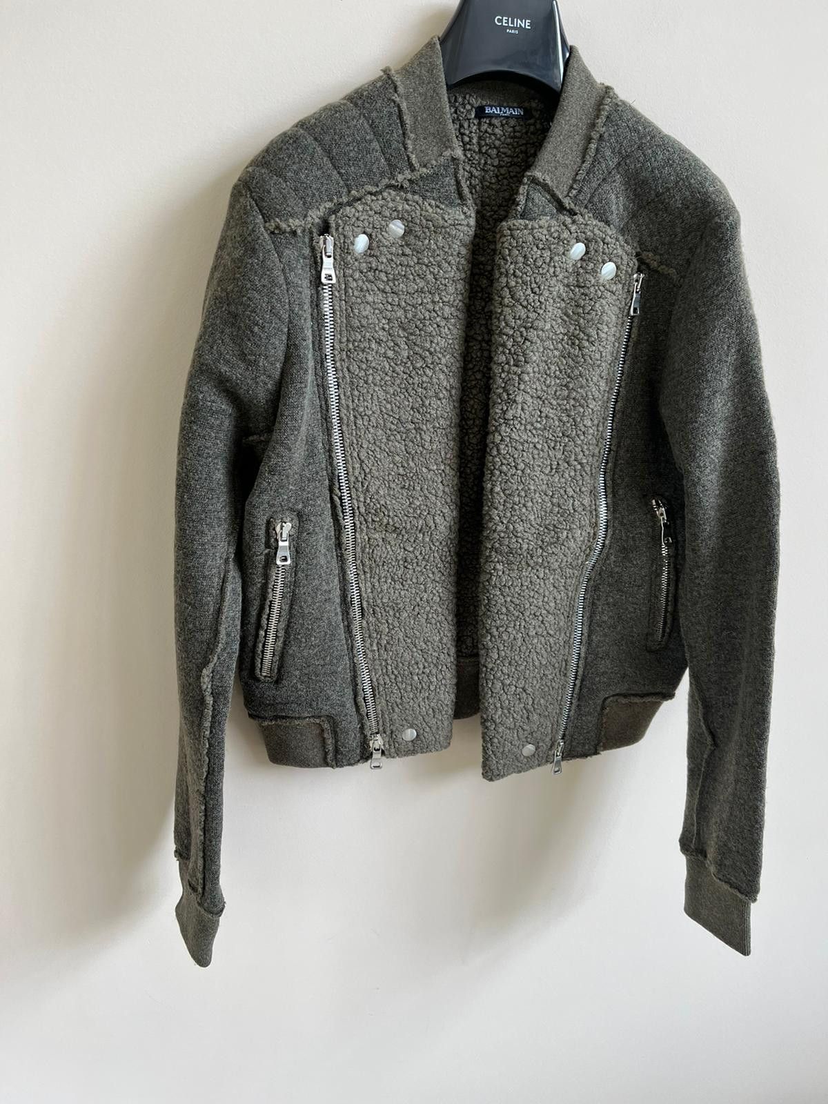 Balmain Shearling Biker Jacket in Khaki Size US M / EU 48-50 / 2 - 3 Thumbnail