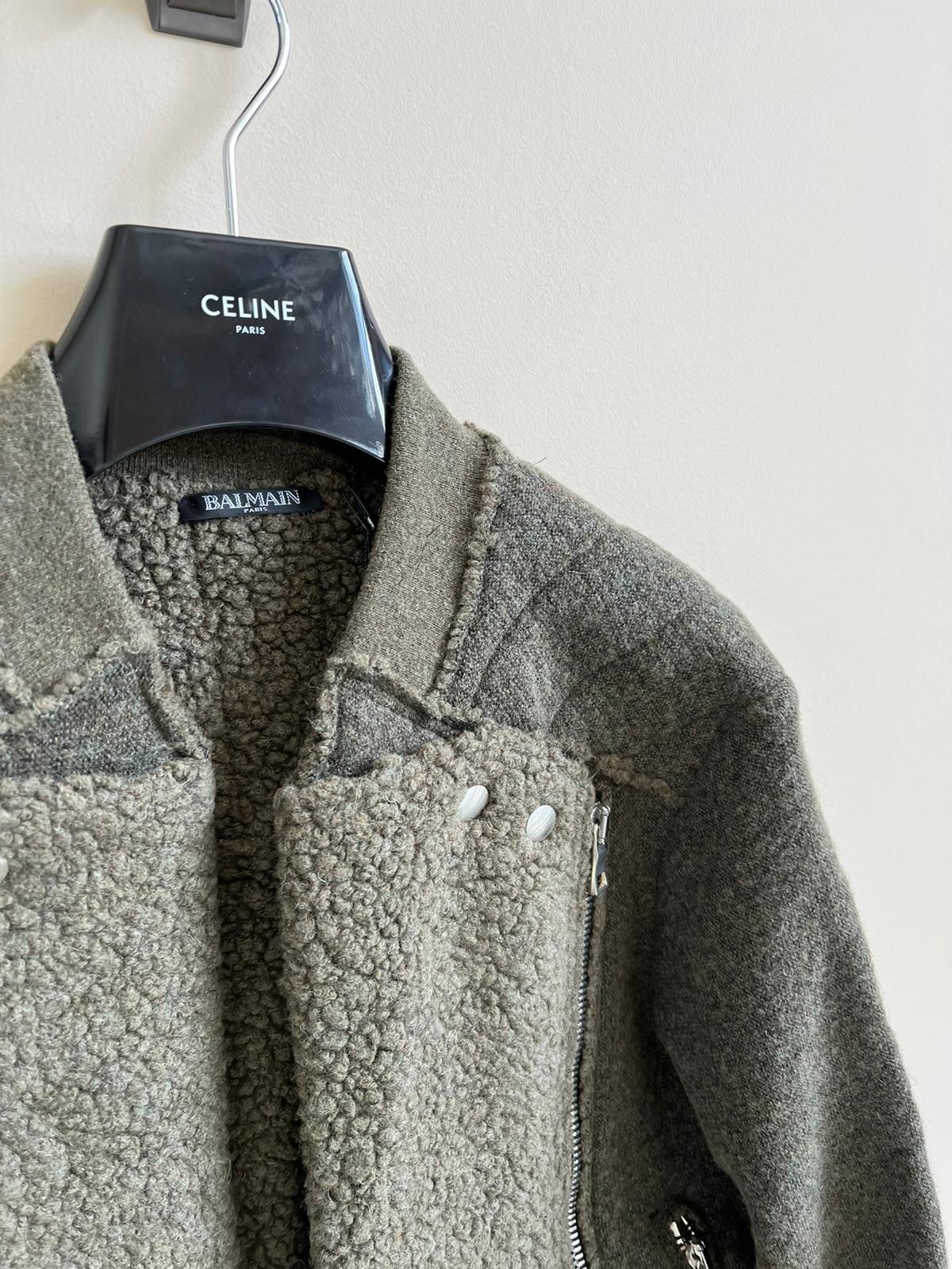 Balmain Shearling Biker Jacket in Khaki Size US M / EU 48-50 / 2 - 4 Thumbnail