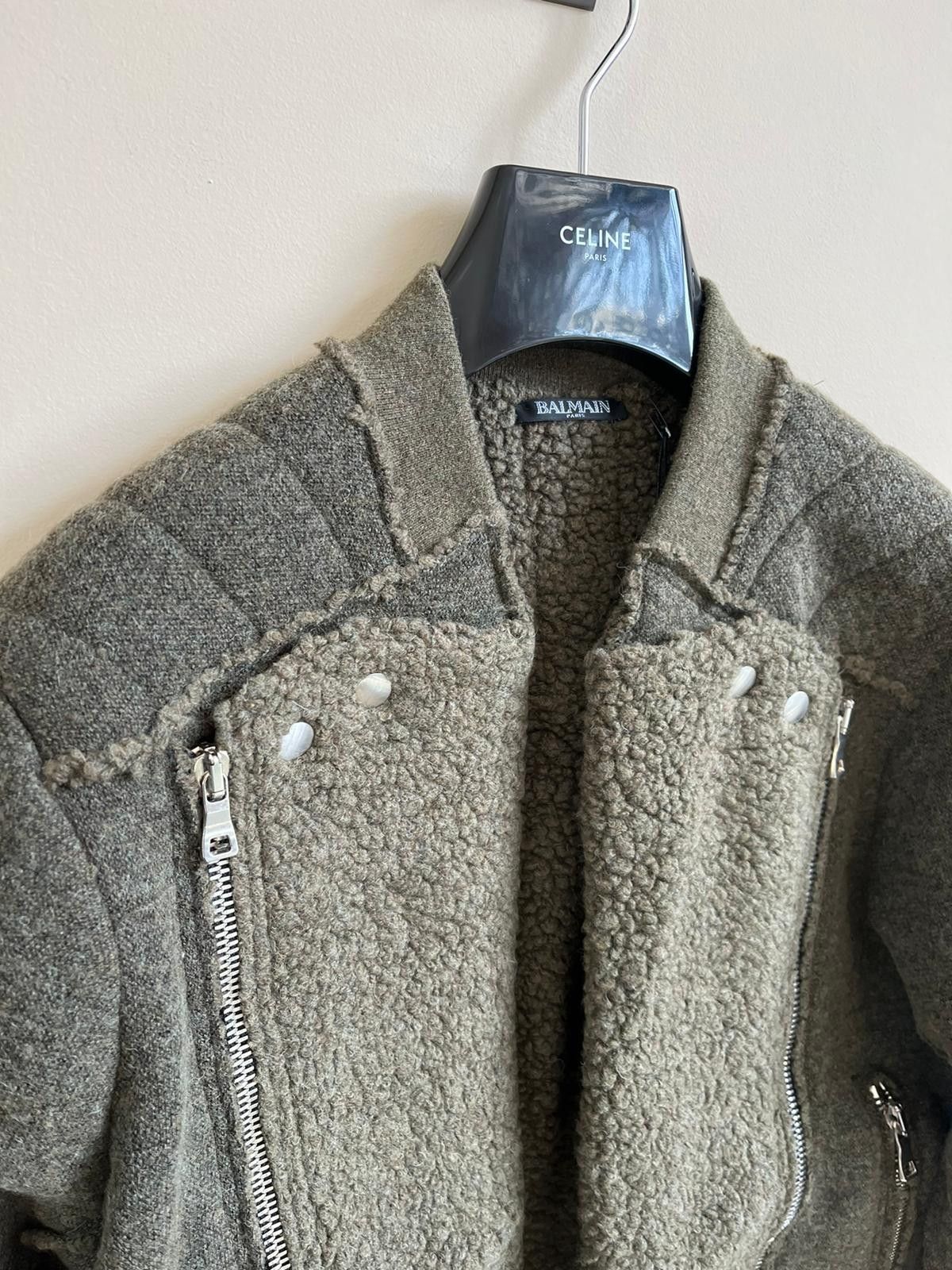 Balmain Shearling Biker Jacket in Khaki Size US M / EU 48-50 / 2 - 5 Thumbnail