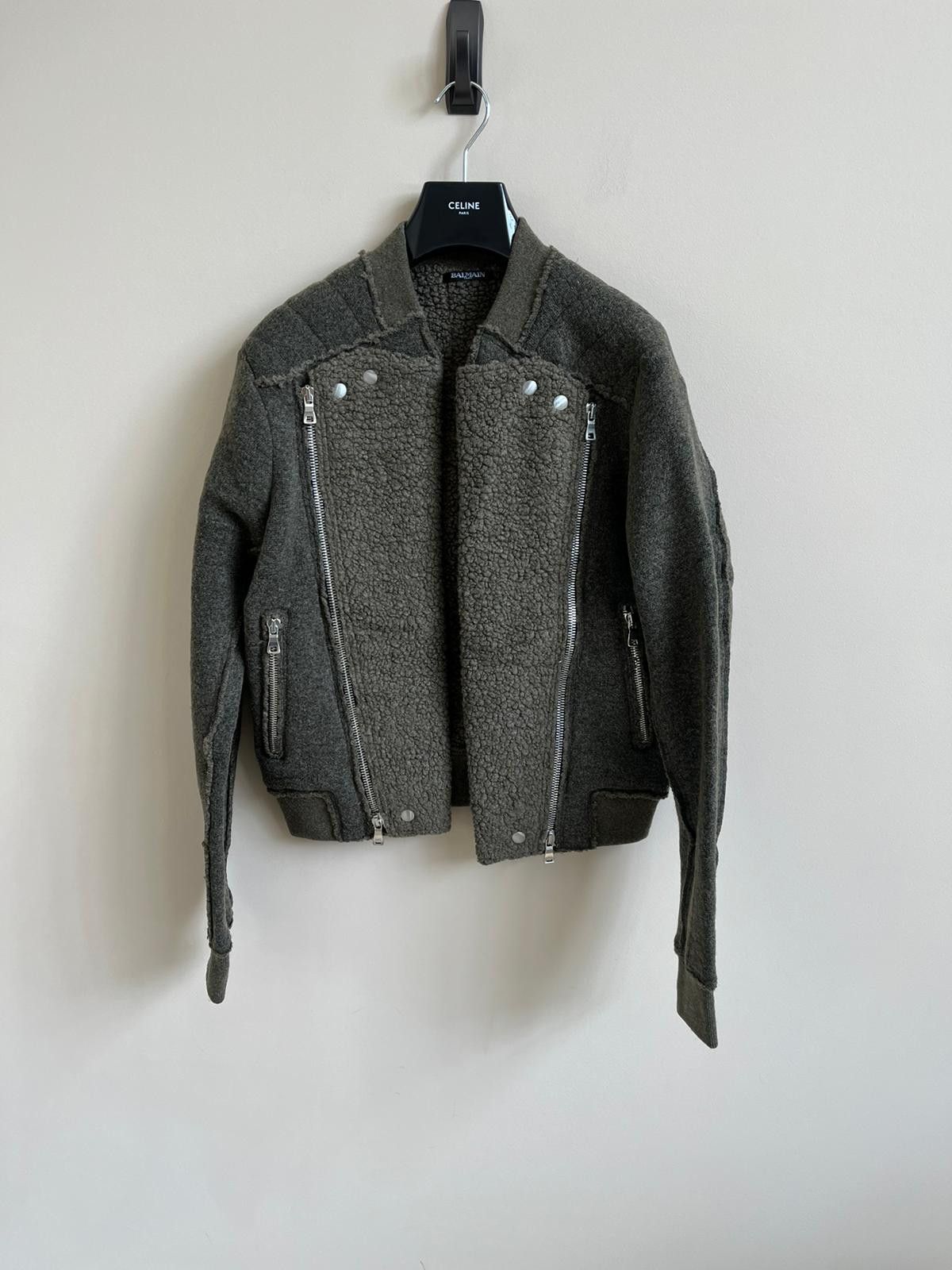 Balmain Shearling Biker Jacket in Khaki Size US M / EU 48-50 / 2 - 1 Thumbnail
