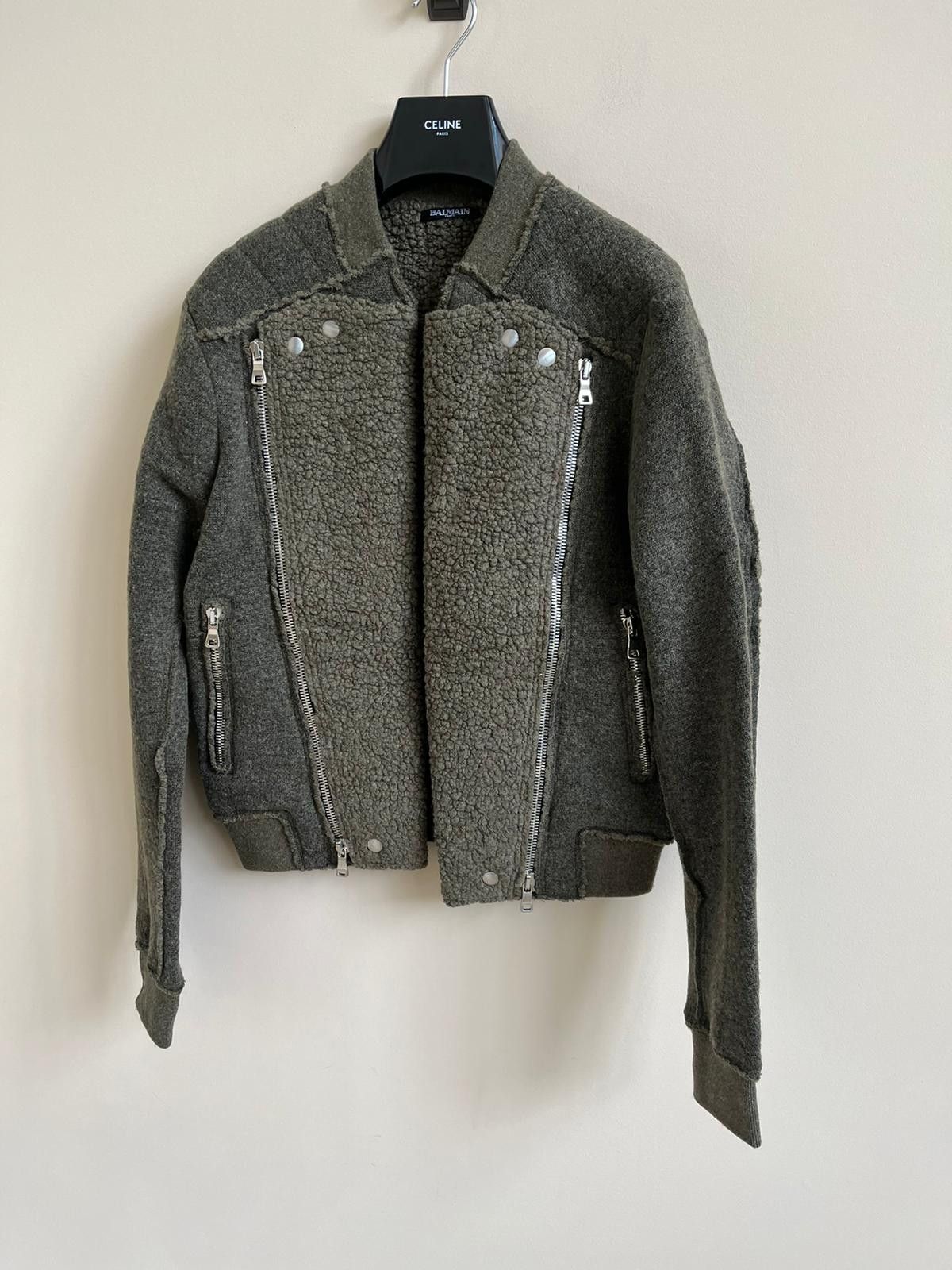 Balmain Shearling Biker Jacket in Khaki Size US M / EU 48-50 / 2 - 9 Thumbnail