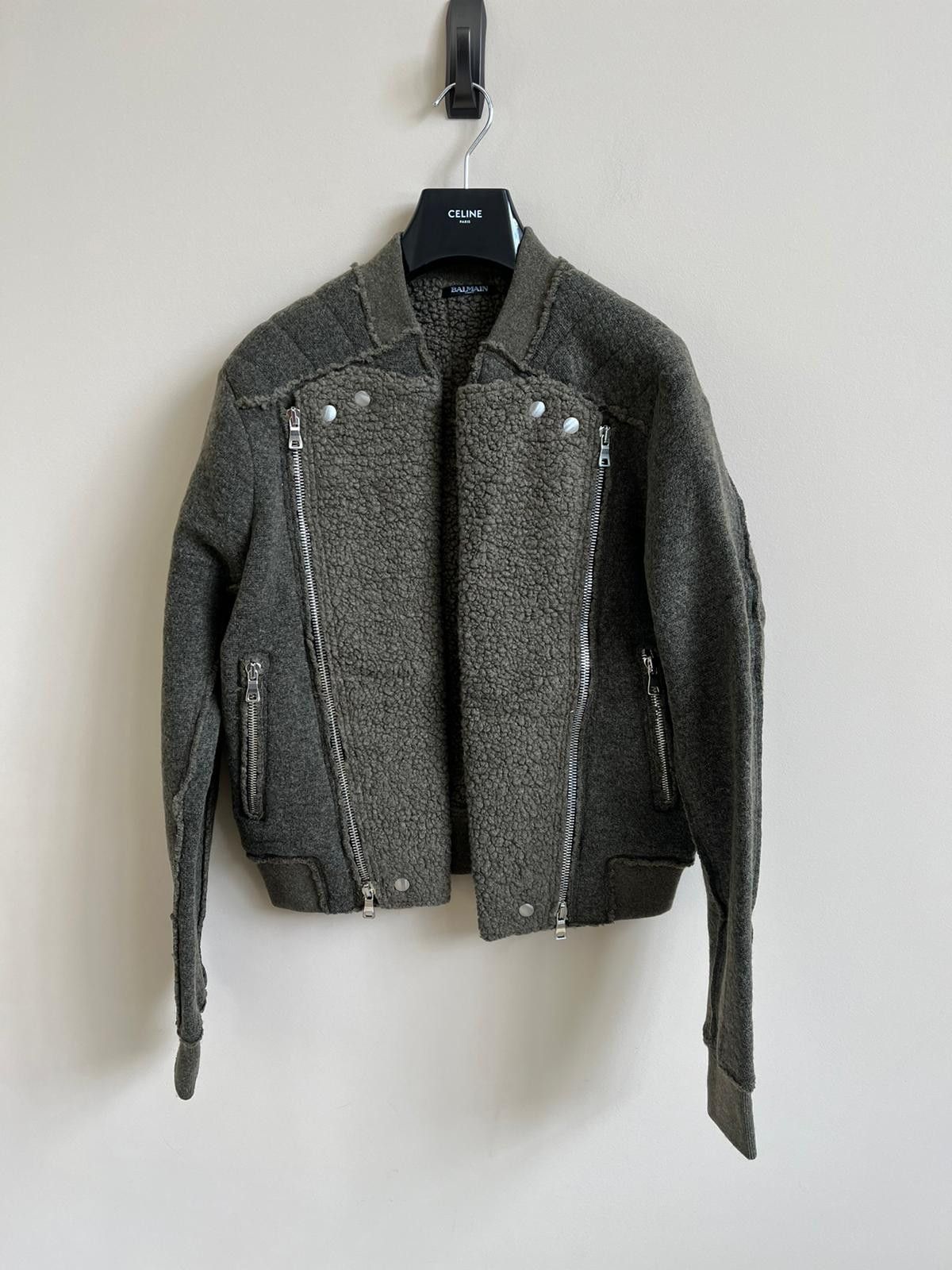 Balmain Shearling Biker Jacket in Khaki Size US M / EU 48-50 / 2 - 2 Thumbnail