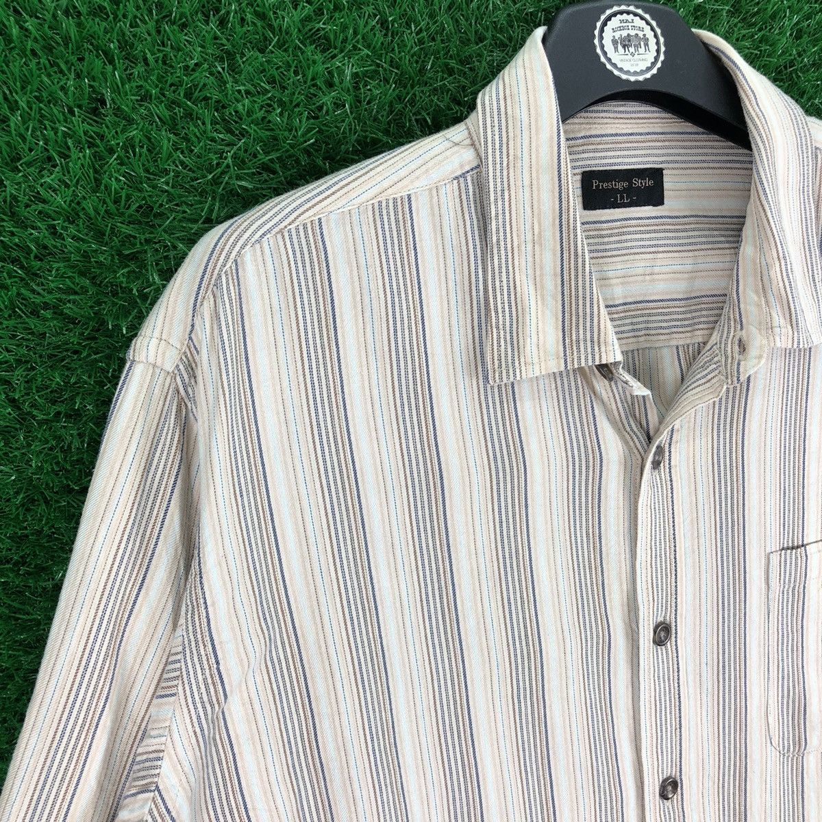 Flannel Vintage Prestige Style Striped Singel Pocket Shirt Button up Size US XL / EU 56 / 4 - 2 Thumbnail