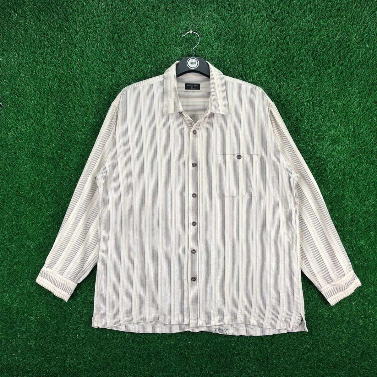 image of The Button Up x Vintage Prestige Style Striped Singel Pocket Shirt Button Up, Men's (Size XL)