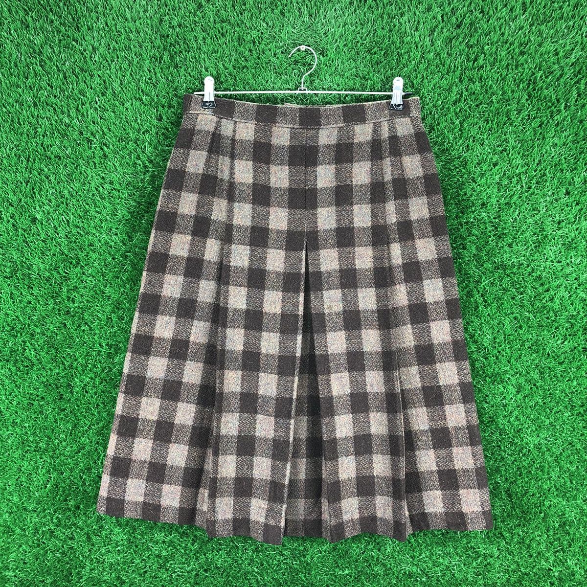 Japanese Brand × Vintage Vintage 80's Wool Midi Skirt Brown Checker by Missel Junior Size 28" / US 6 / IT 42 - 1 Thumbnail