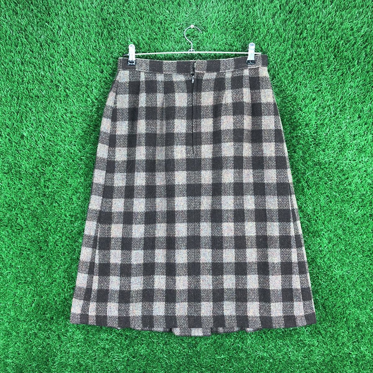 Japanese Brand × Vintage Vintage 80's Wool Midi Skirt Brown Checker by Missel Junior Size 28" / US 6 / IT 42 - 2 Thumbnail