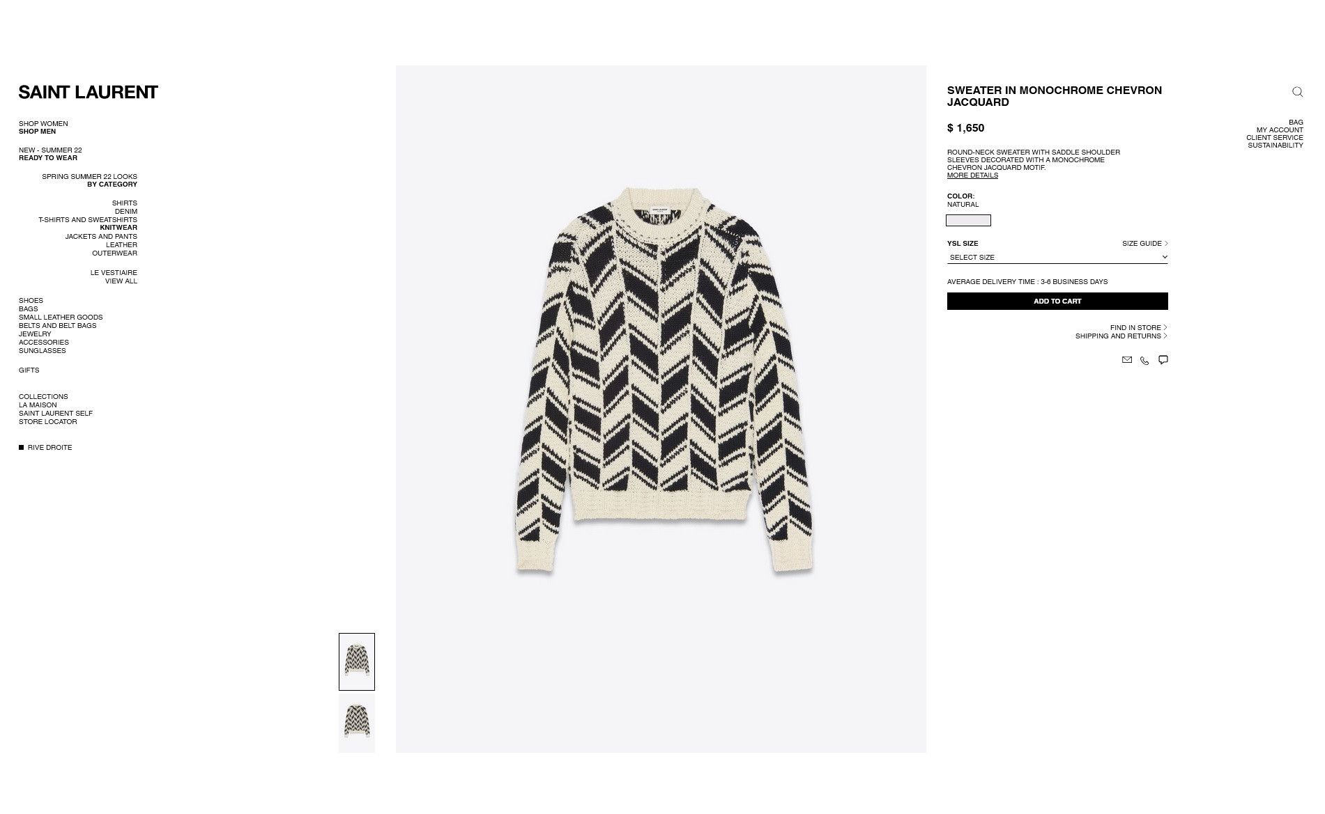 Saint Laurent Paris Saint Laurent Monochrome Chevron Jacquard Sweater Size US L / EU 52-54 / 3 - 7 Thumbnail