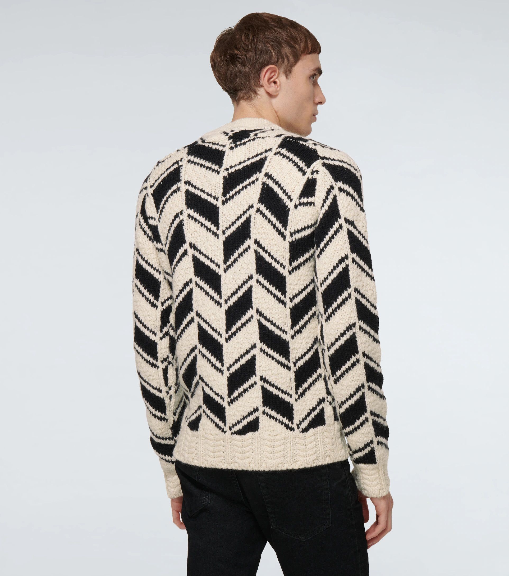 Saint Laurent Paris Saint Laurent Monochrome Chevron Jacquard Sweater Size US L / EU 52-54 / 3 - 2 Thumbnail