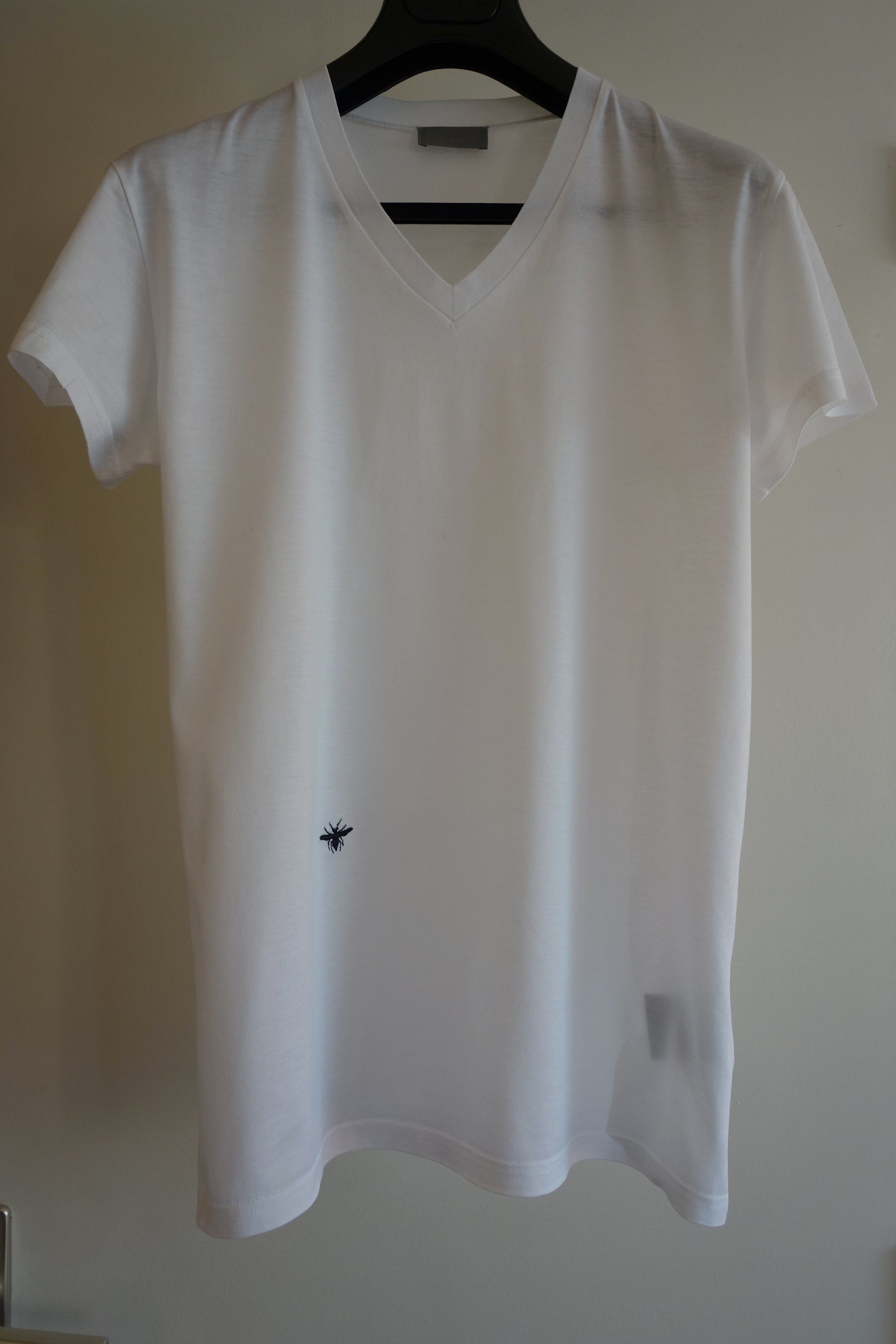 DIOR - T-Shirt XXS XS Bee Embroidery White Black V Collar, image size:2592x3888