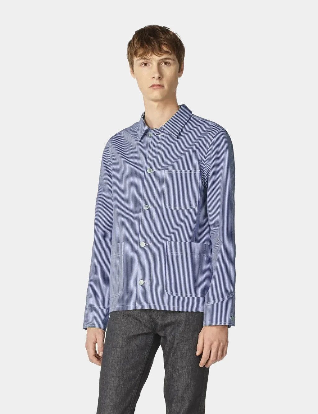 A.P.C. A.P.C. Aaron Work Jacket - Marine Blue Stripe Size US S / EU 44-46 / 1 - 1 Thumbnail
