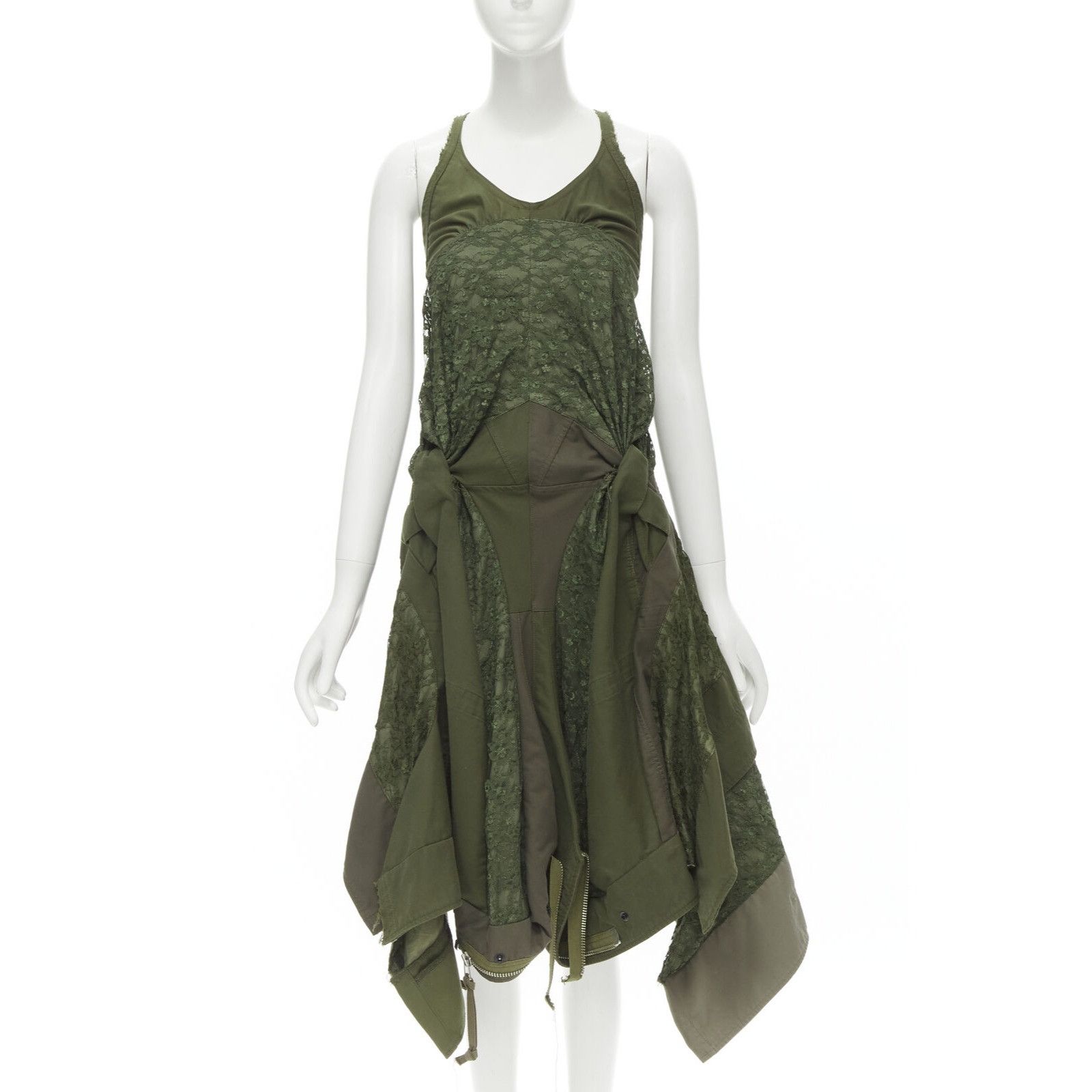 image of Junya Watanabe 2006 Runway Military Green Lace Deconstructed Dress Xs, Women's