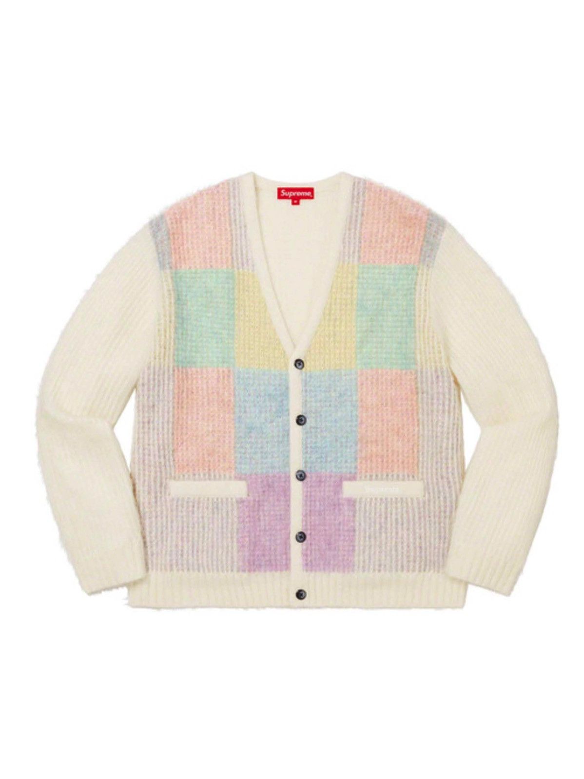 supreme brushed grid cardigan 白 M-