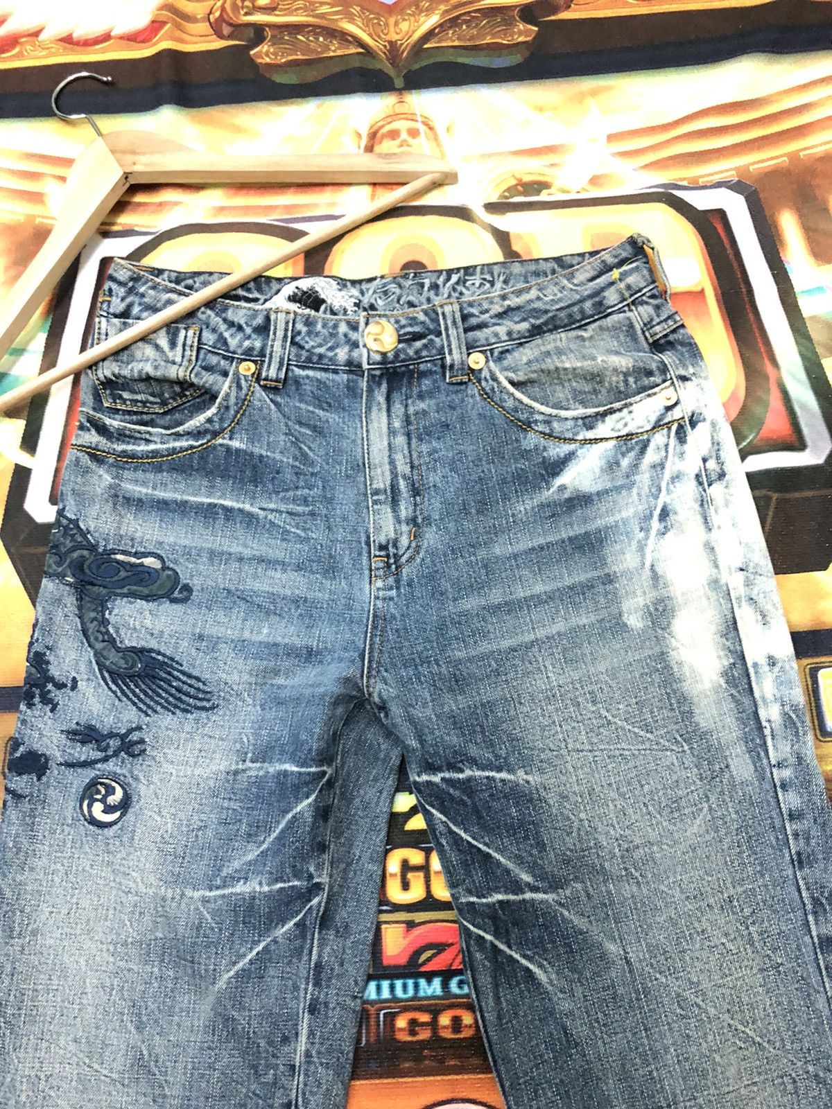 Japanese Brand × Vintage VINTAGE OSAKA BIG TRAIN EMBROIDERY DRAGON SUKAJAN DENIM JEAN Size US 31 - 5 Thumbnail