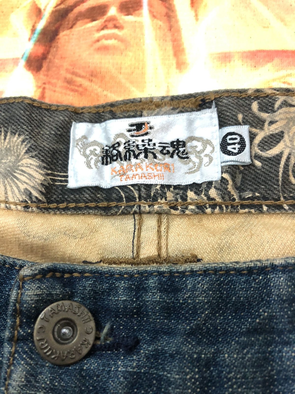 Japanese Brand × Vintage VINTAGE KARAKURI TAMASHI RAIJIN GOD EMBROIDERY SUKAJAN DENIM Size US 40 / EU 56 - 6 Thumbnail