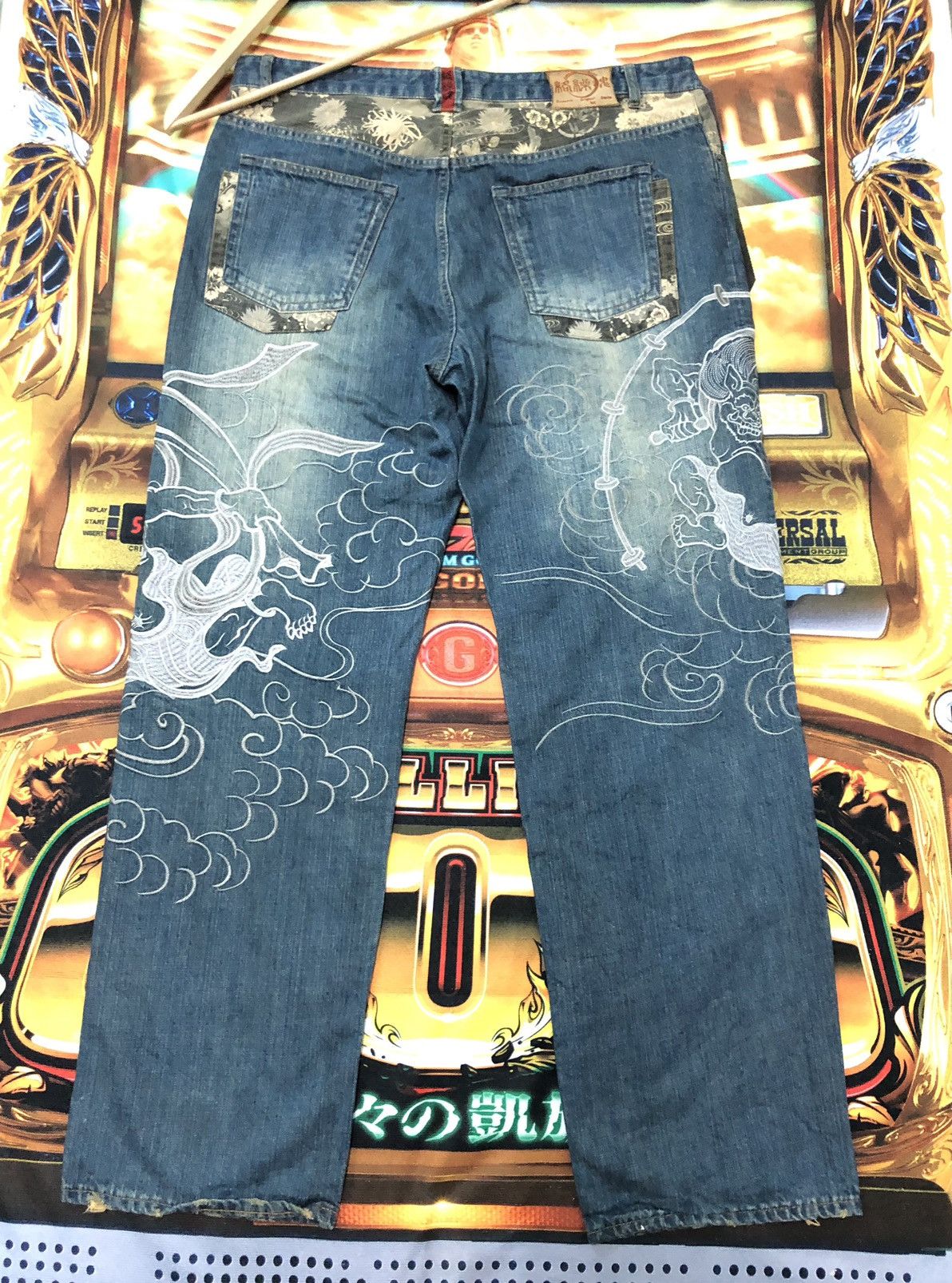 Japanese Brand × Vintage VINTAGE KARAKURI TAMASHI RAIJIN GOD EMBROIDERY SUKAJAN DENIM Size US 40 / EU 56 - 8 Thumbnail
