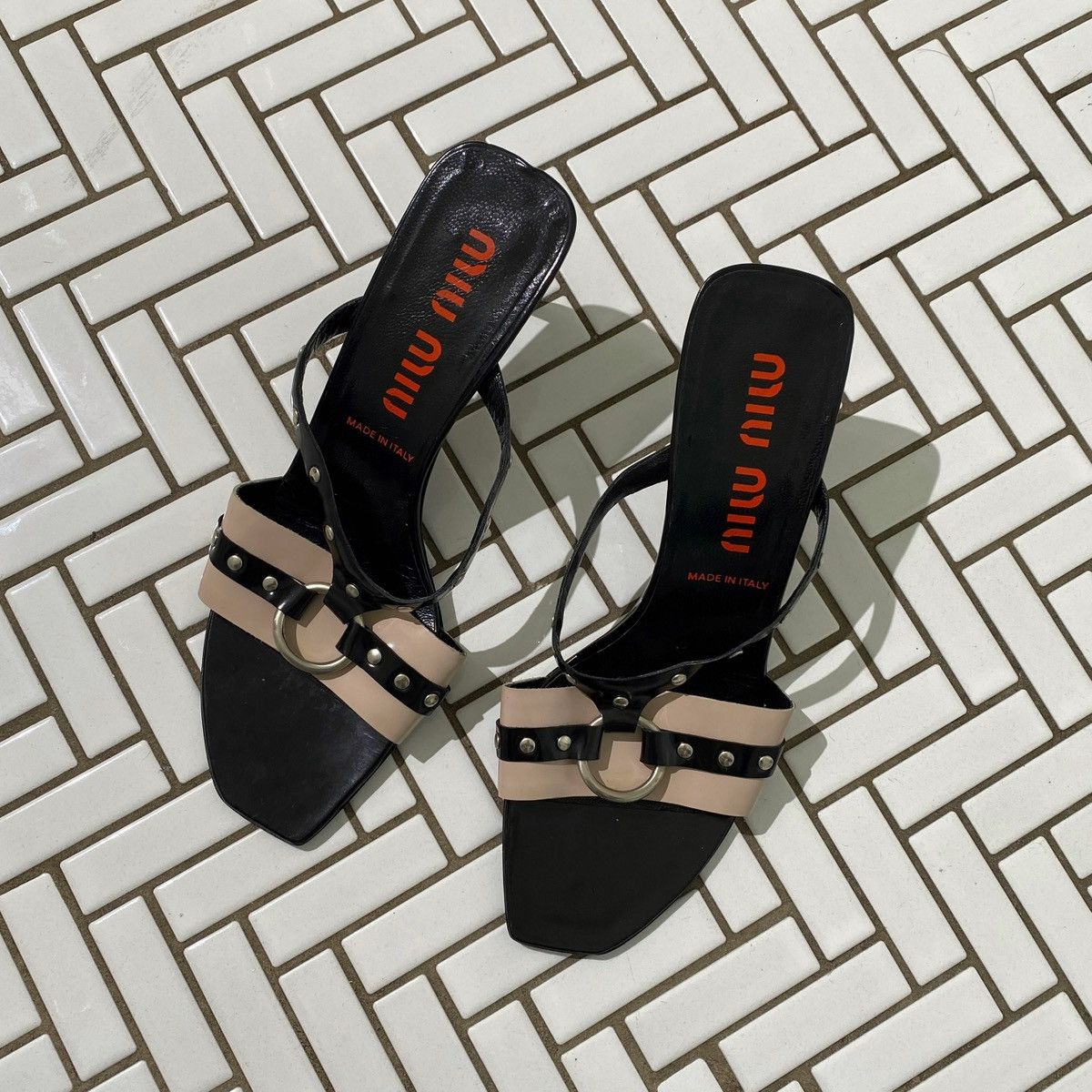 Miu Miu × Vintage Miu Miu Black Studded Strap Heels Size US 9 / IT 39 - 1 Thumbnail